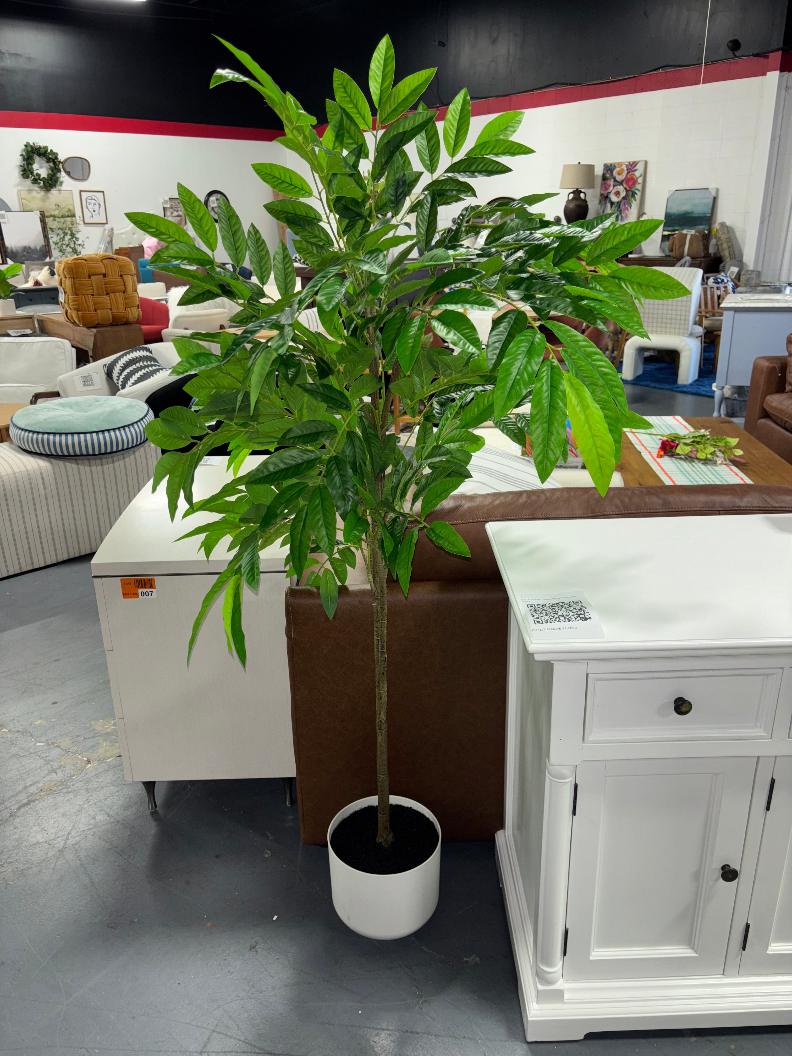 63" Artificial Faux Mango Tree in a Beige Resin Planter SHOWROOM ITEM