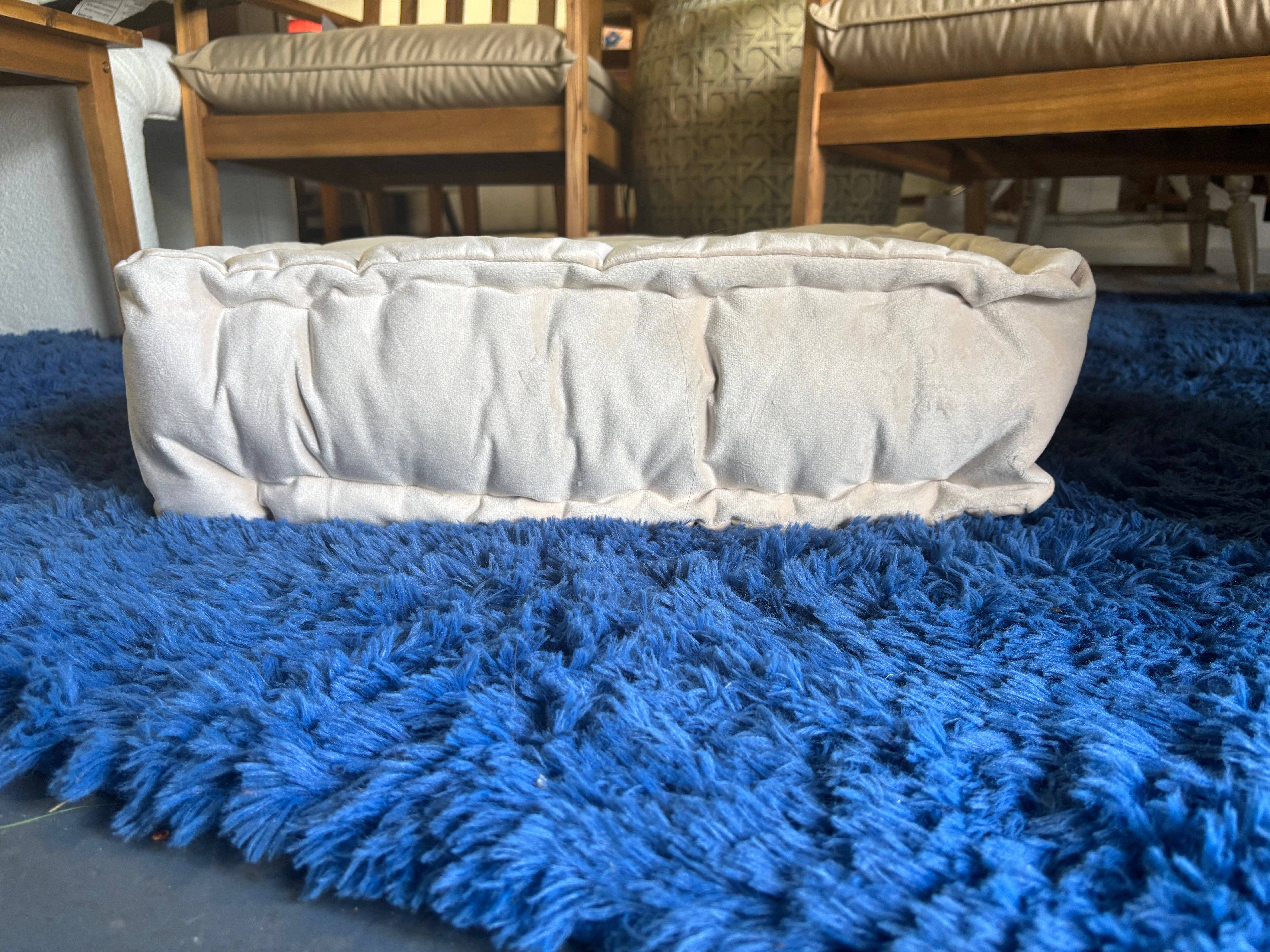 20"x20" Oversized Square Tufted Floor Pillow in Faux Velvet Fabric - Ivory SHOWROOM ITEM