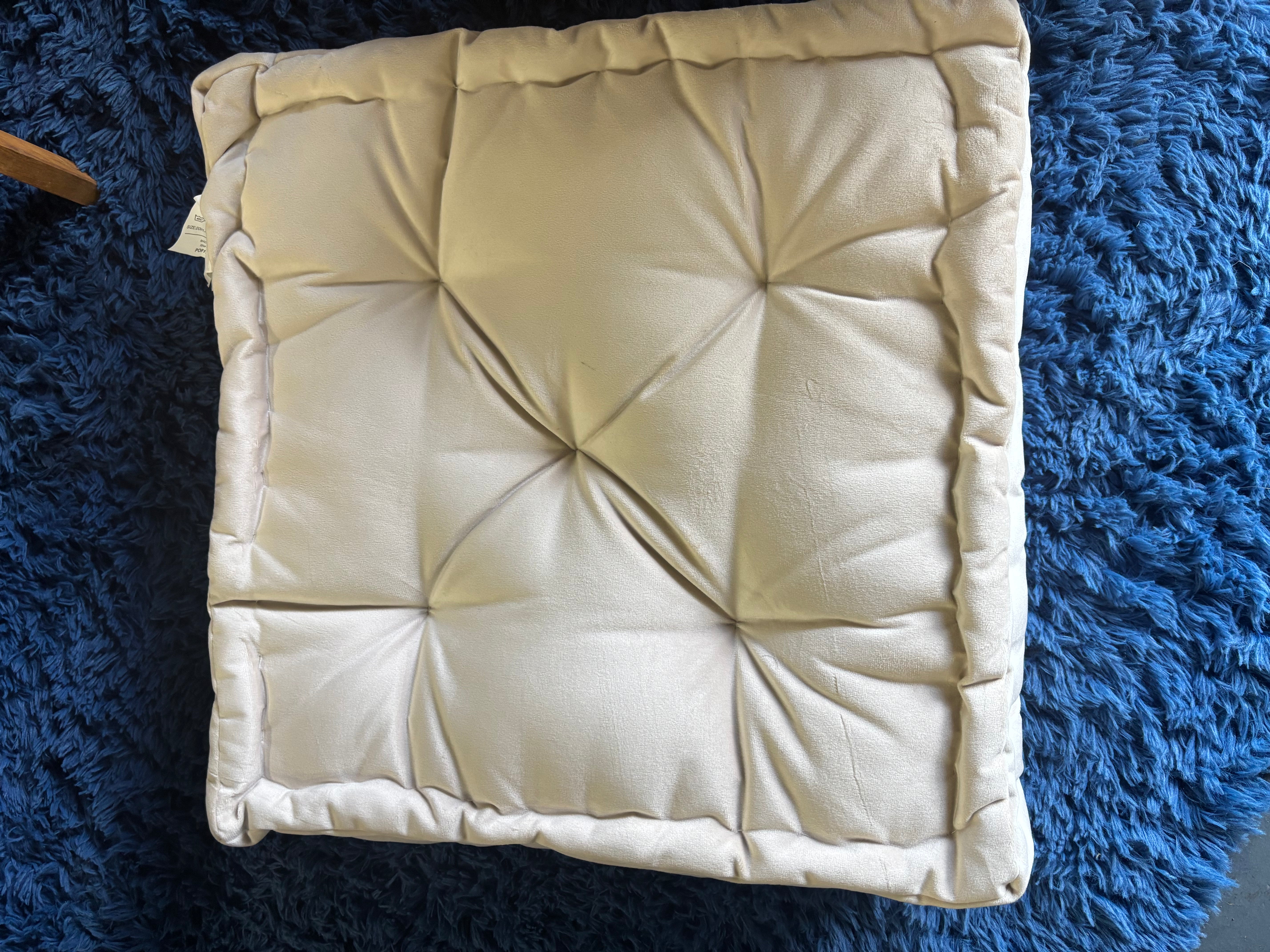 20"x20" Oversized Square Tufted Floor Pillow in Faux Velvet Fabric - Ivory SHOWROOM ITEM