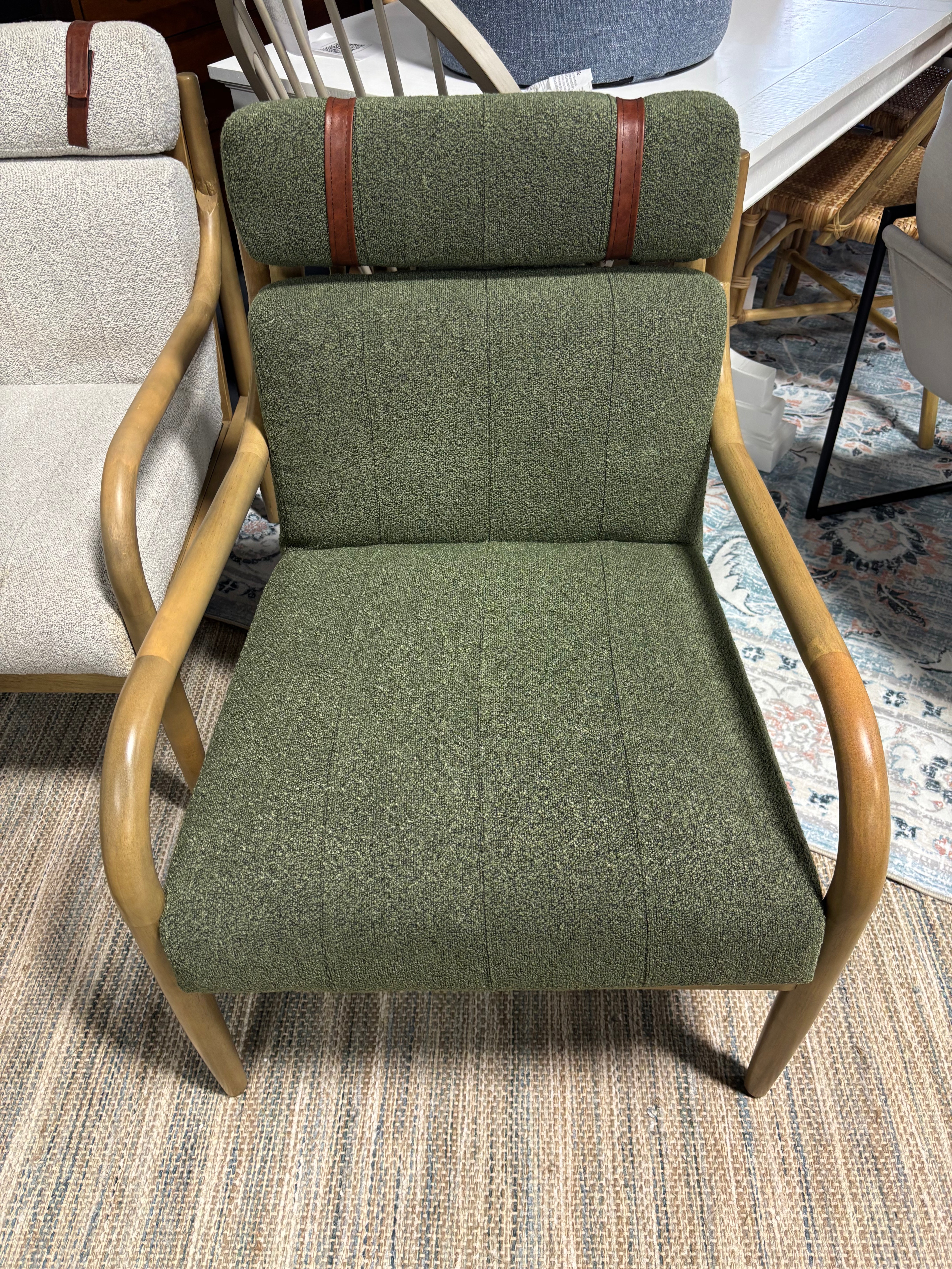 Boucle Upholstered Wood Accent Arm Chair - Olive Green SHOWROOM ITEM