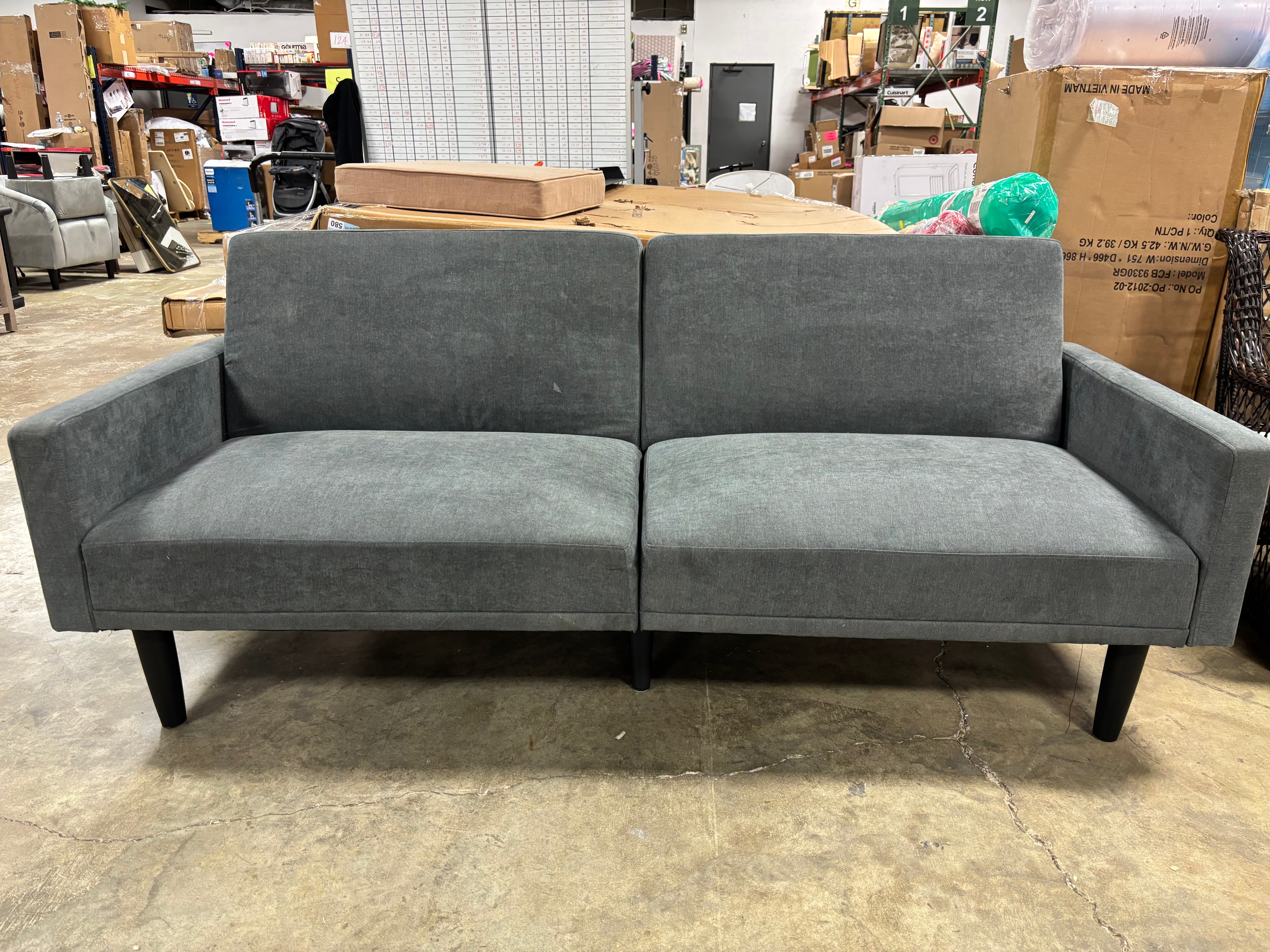 78" Split-back Futon Sofa with Arms - Charcoal Gray SHOWROOM ITEM