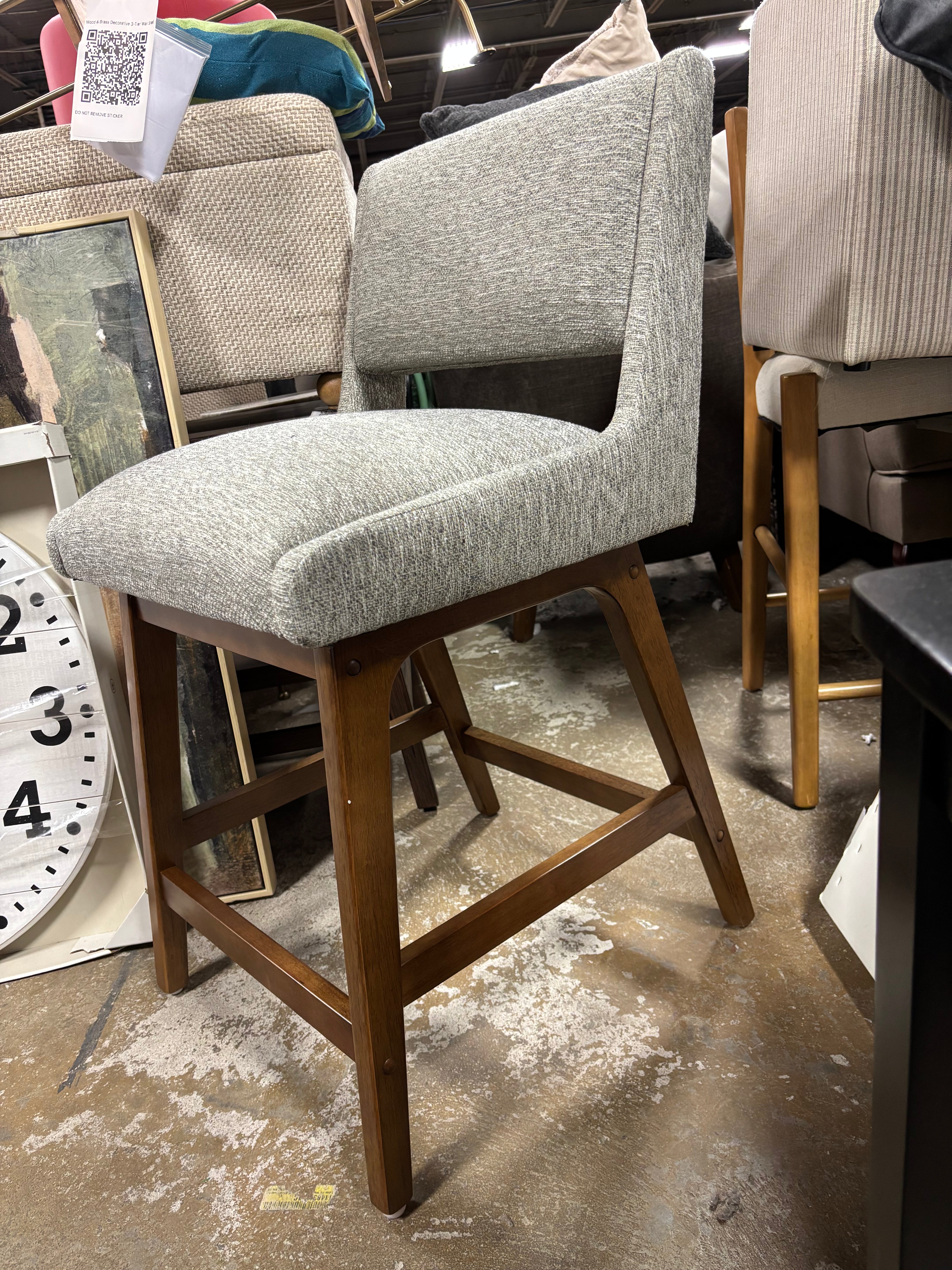 1pc Boomerang Upholstered Counter Height Barstool - Light Gray SHOWROOM ITEM