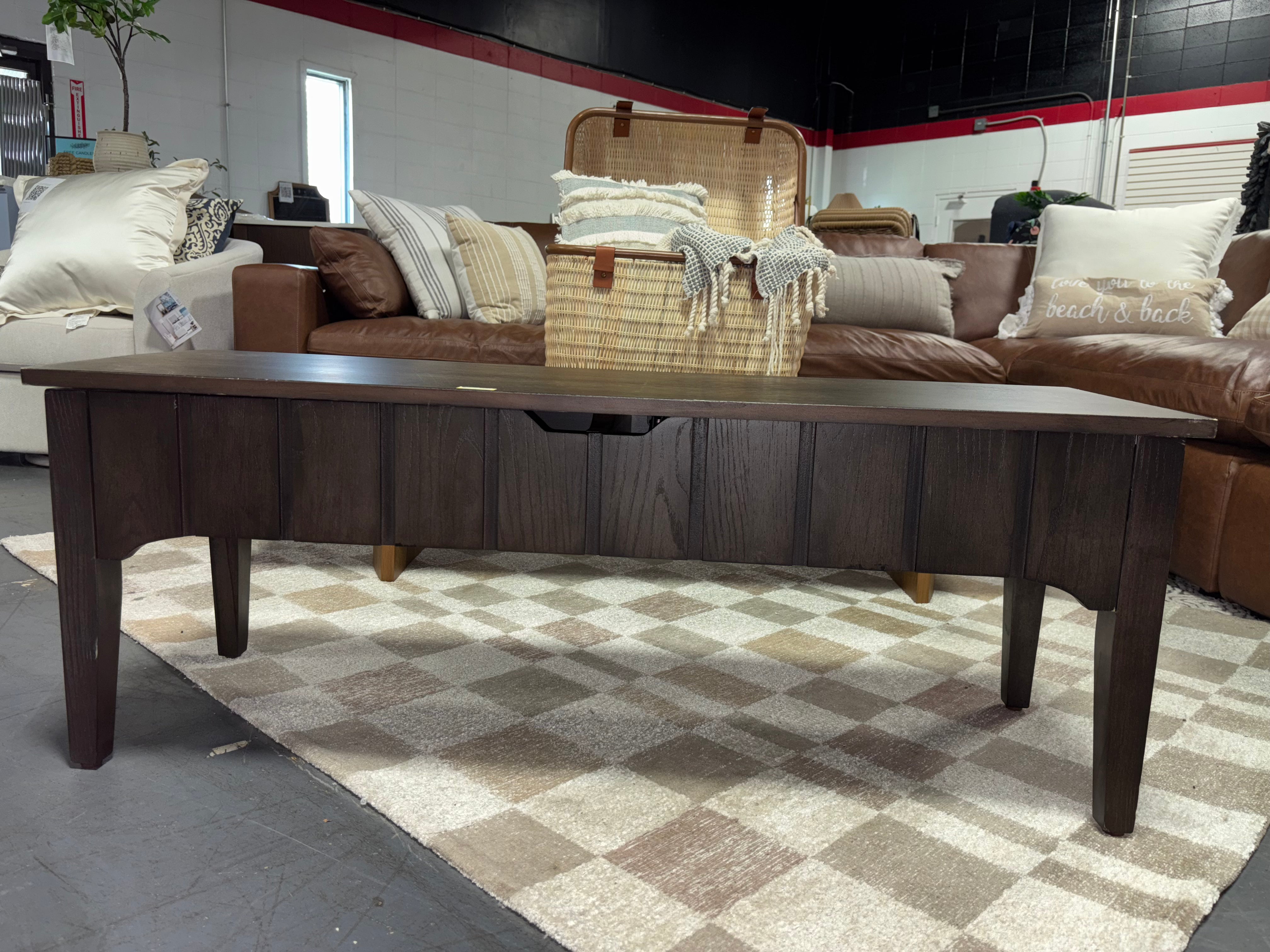 46" Palma Wood Base Storage Ottoman - Dark Brown SHOWROOM ITEM
