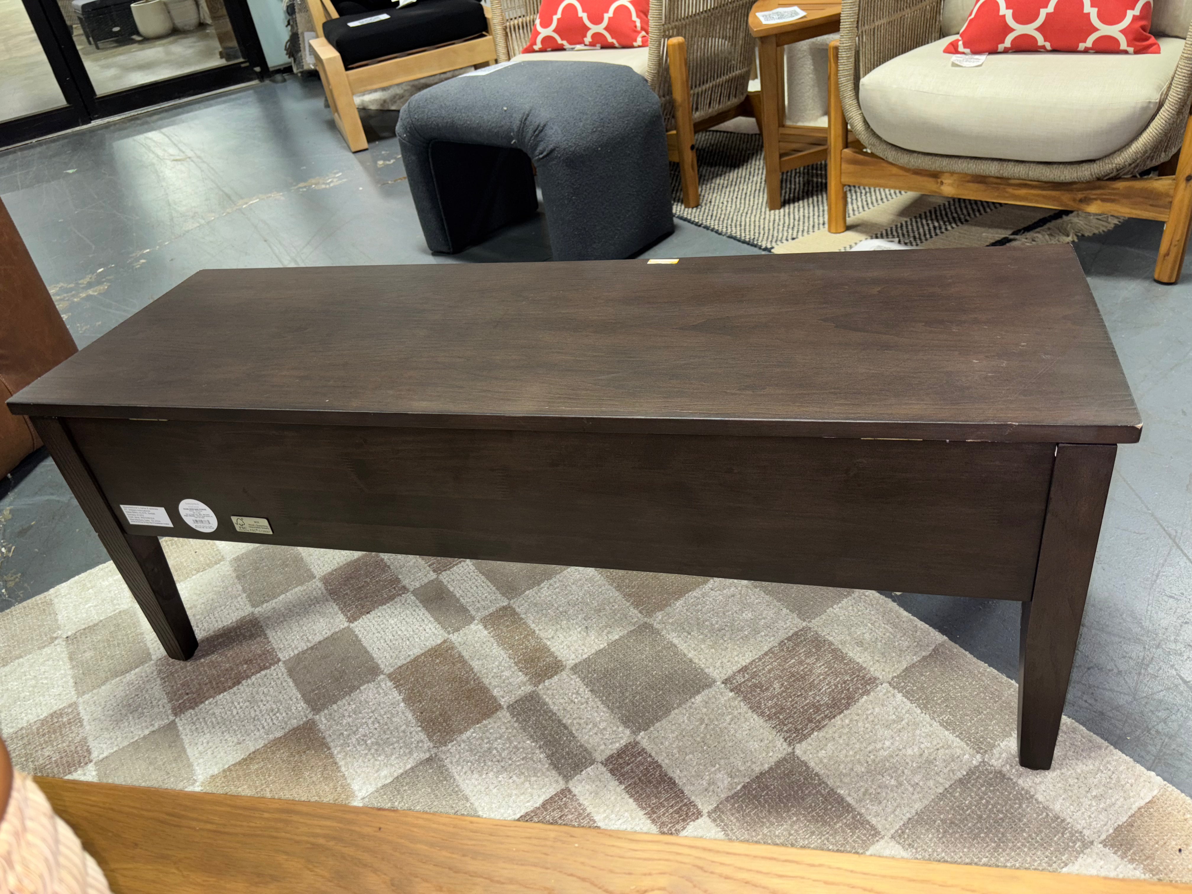 46" Palma Wood Base Storage Ottoman - Dark Brown SHOWROOM ITEM