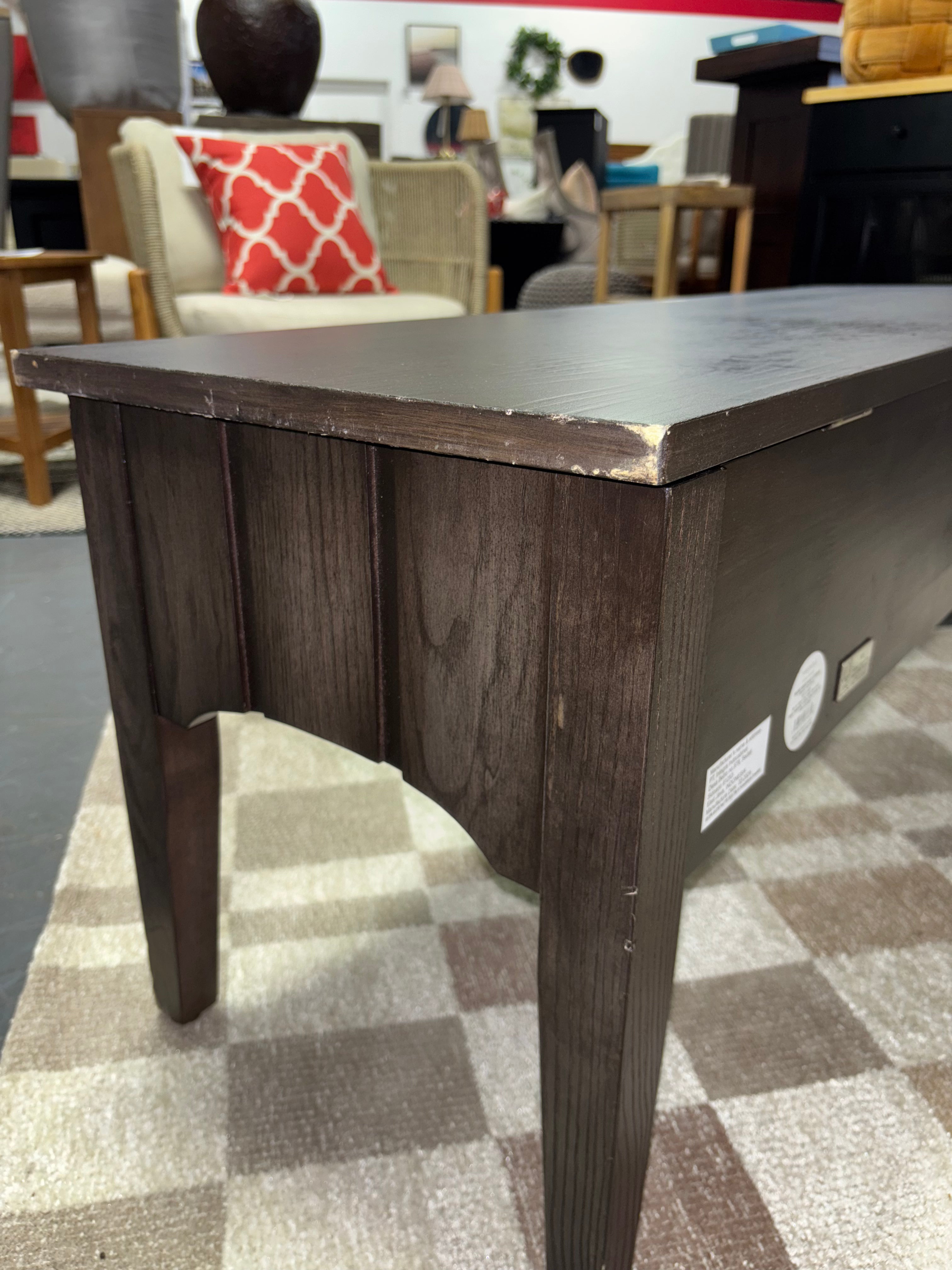 46" Palma Wood Base Storage Ottoman - Dark Brown SHOWROOM ITEM