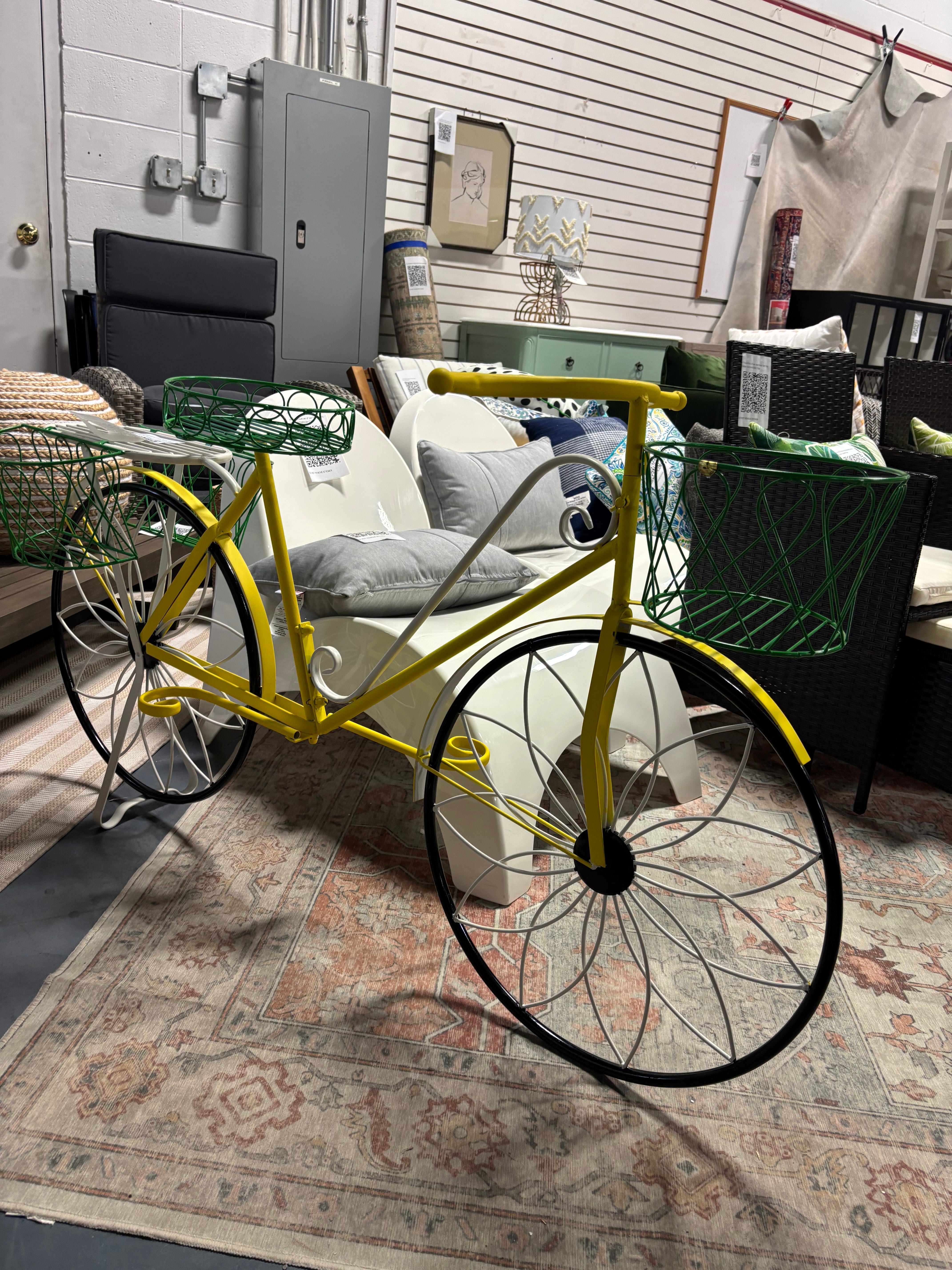 32" H x 54" W Litton Lane Yellow Metal Vintage Plantstand SHOWROOM ITEM