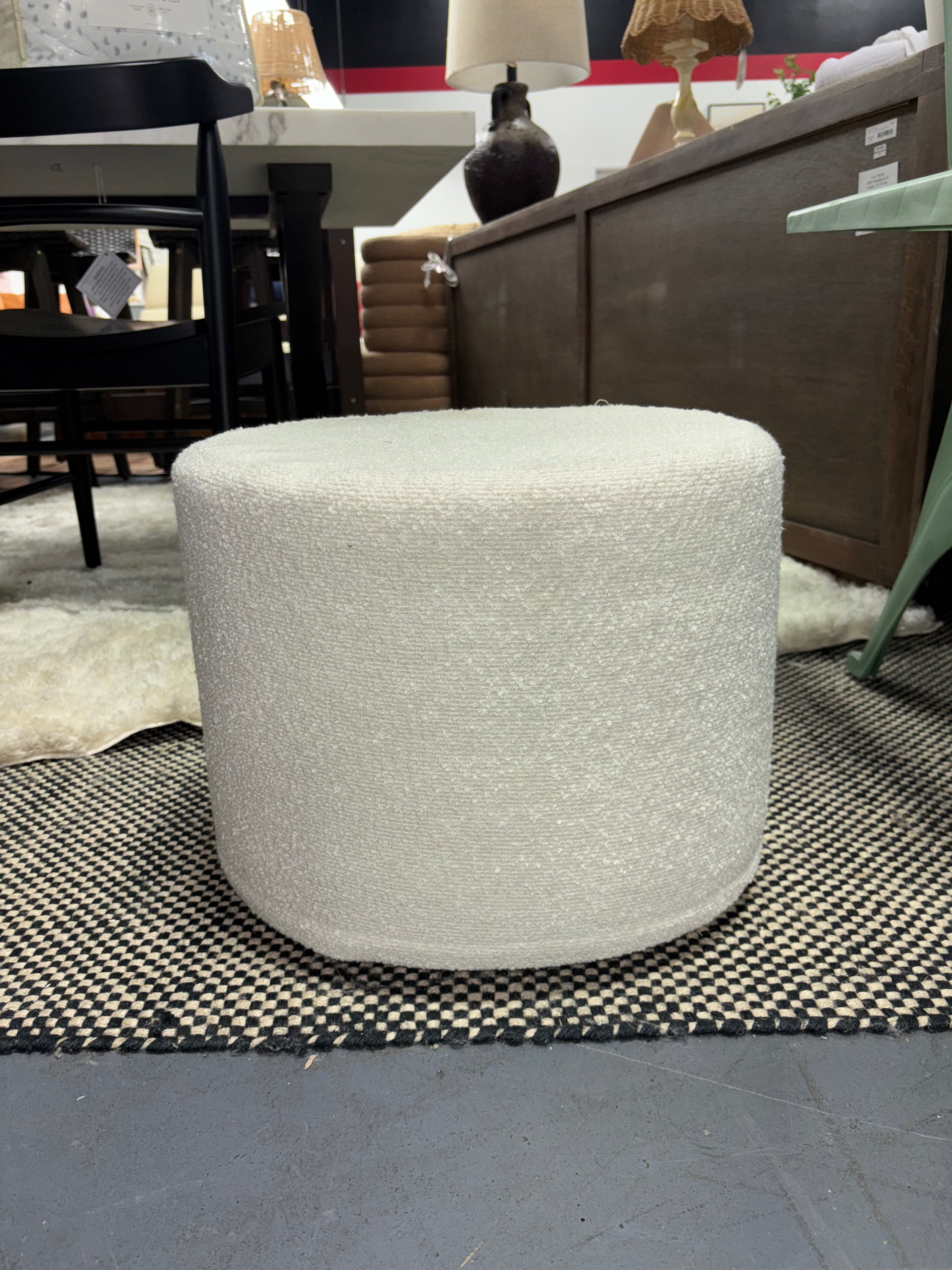Beautiful Boucle Pouf Ottoman and Foot Rest - White SHOWROOM ITEM