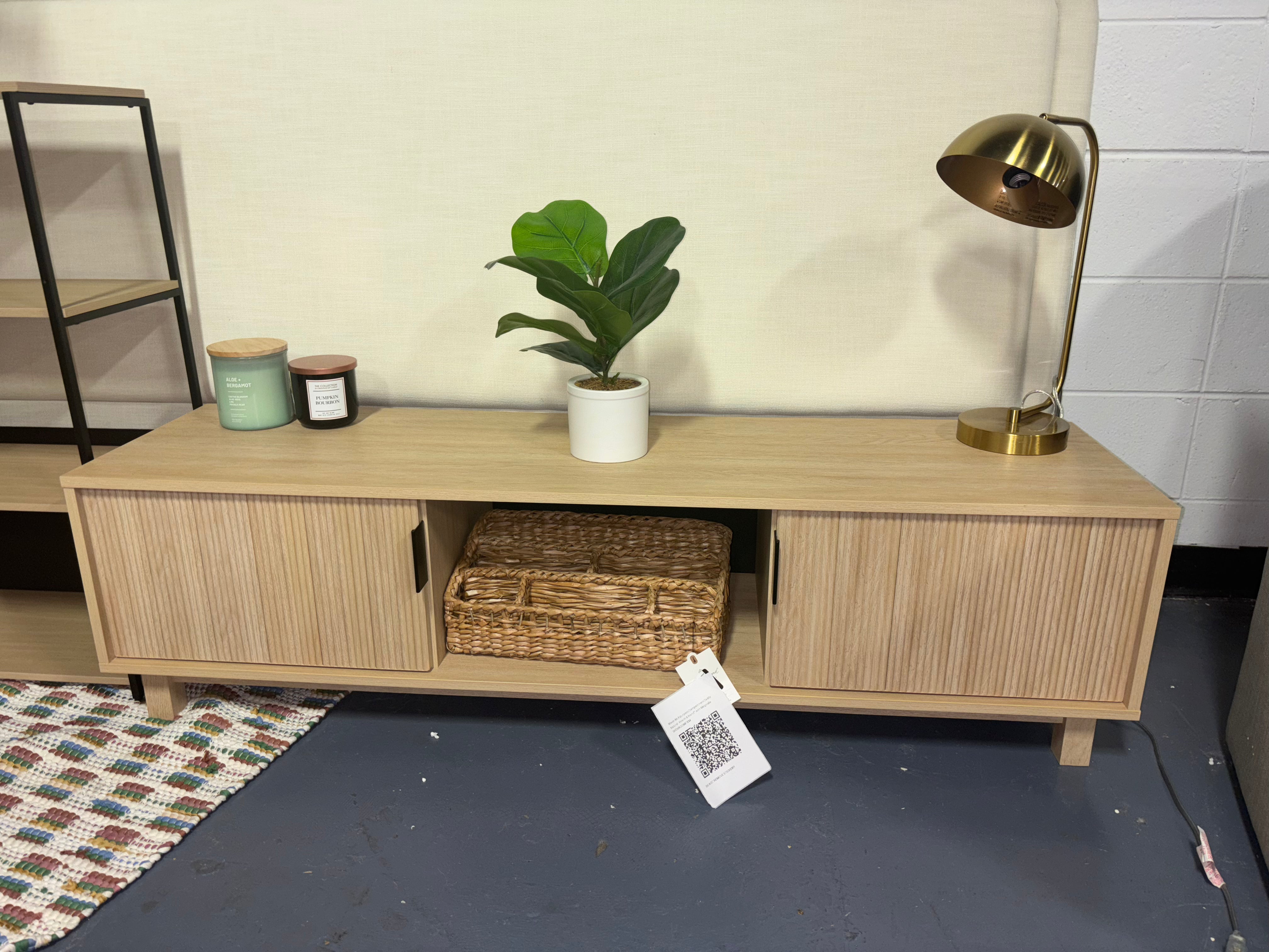 Farmann Reeded 2-Door TV Stand - Coastal Oak SHOWROOM ITEM