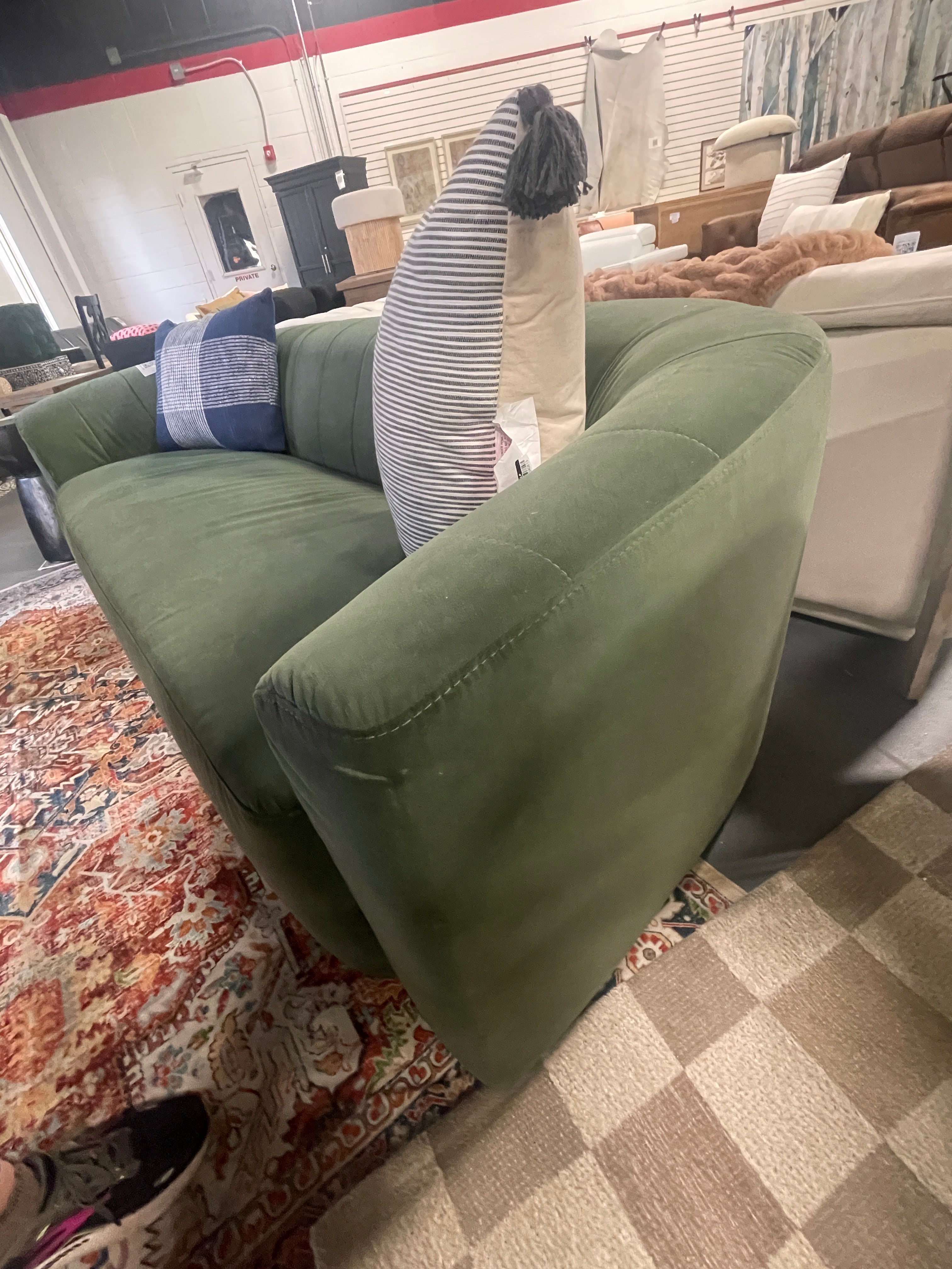 Kante Curved Channel Tufted Velvet Sofa in Green 88” SHOWROOM ITEM ONLY