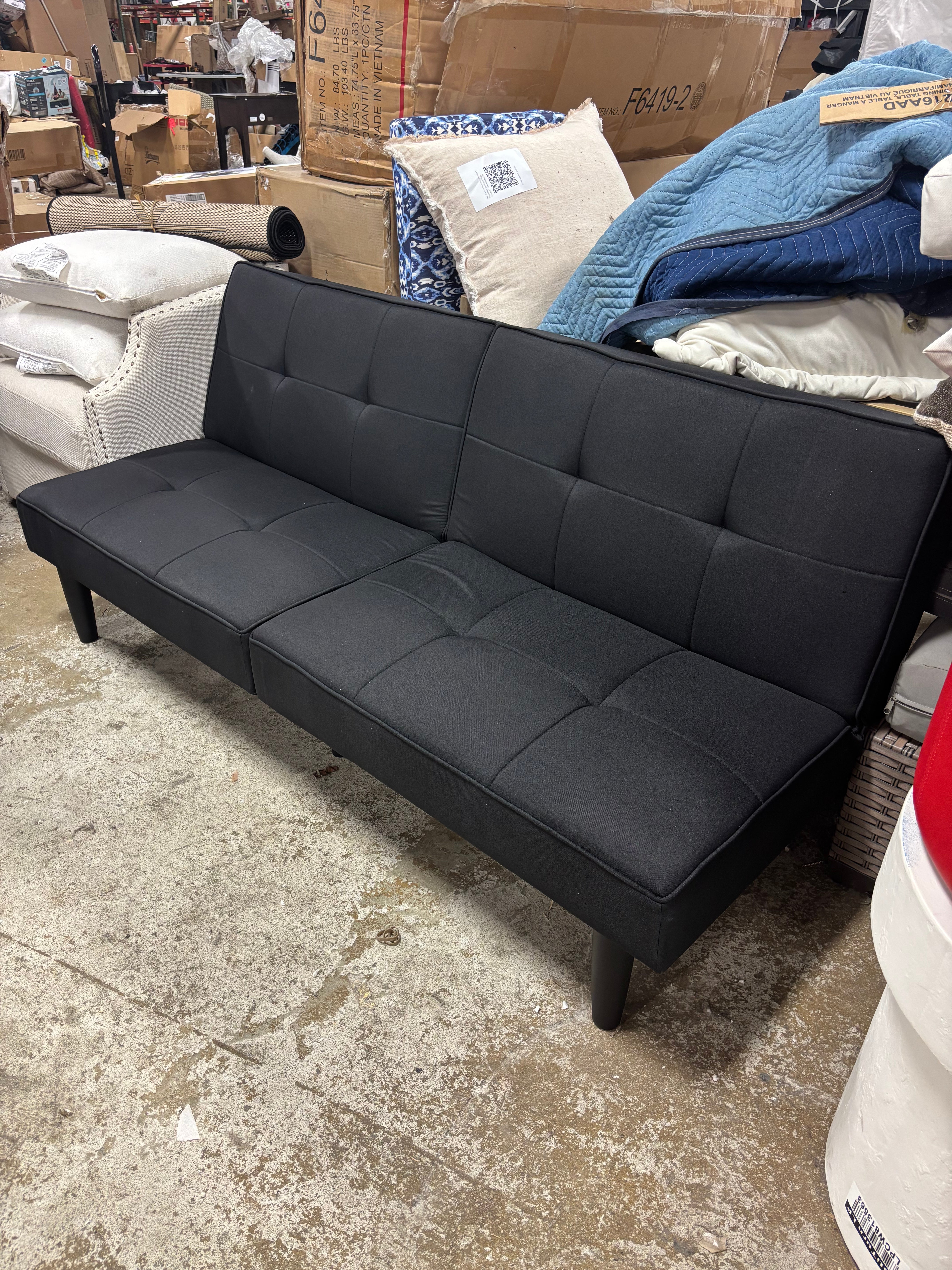 69" Tufted Dorm Futon Sofa - Black SHOWROOM ITEM