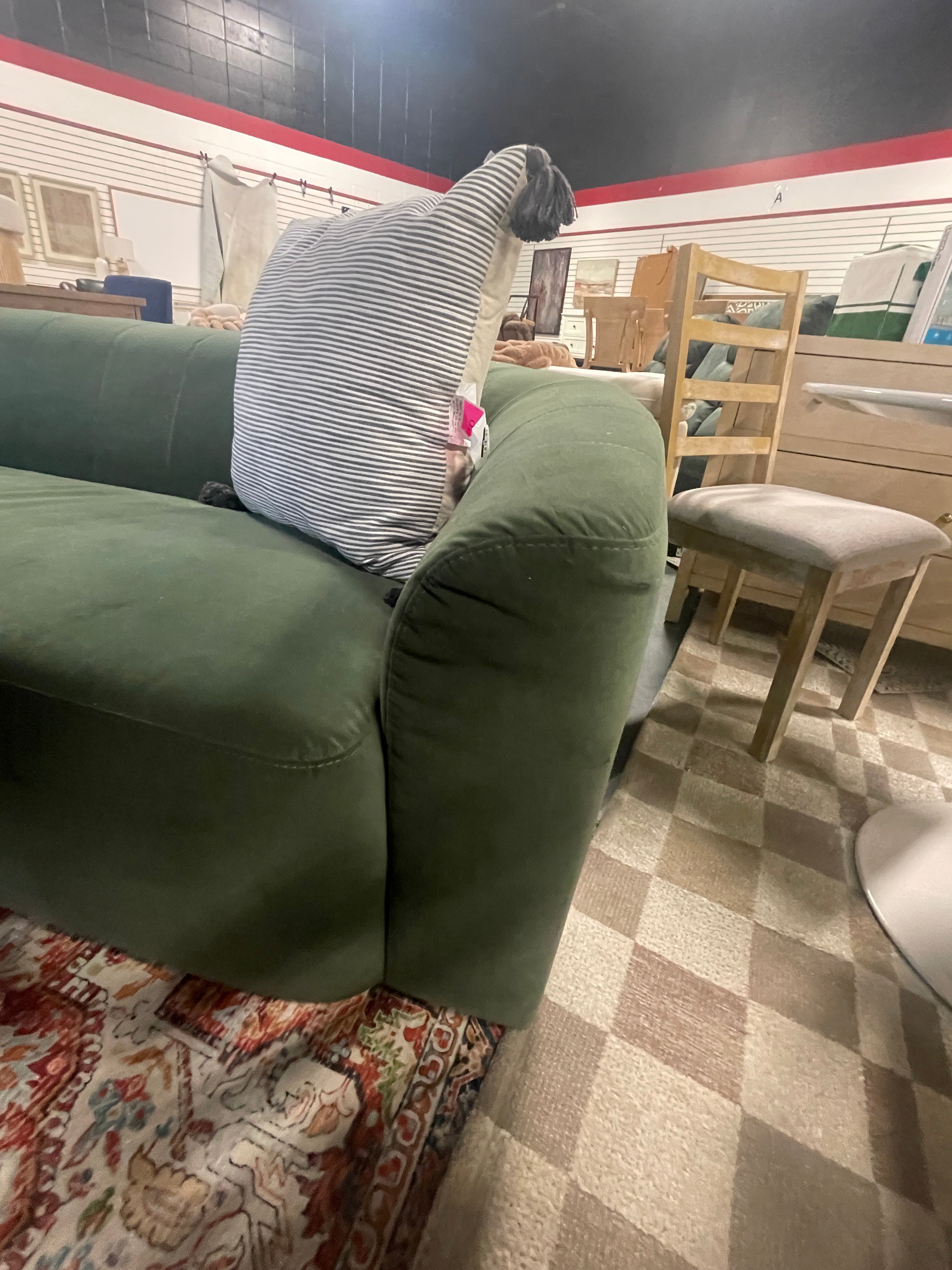 Kante Curved Channel Tufted Velvet Sofa in Green 88” SHOWROOM ITEM ONLY