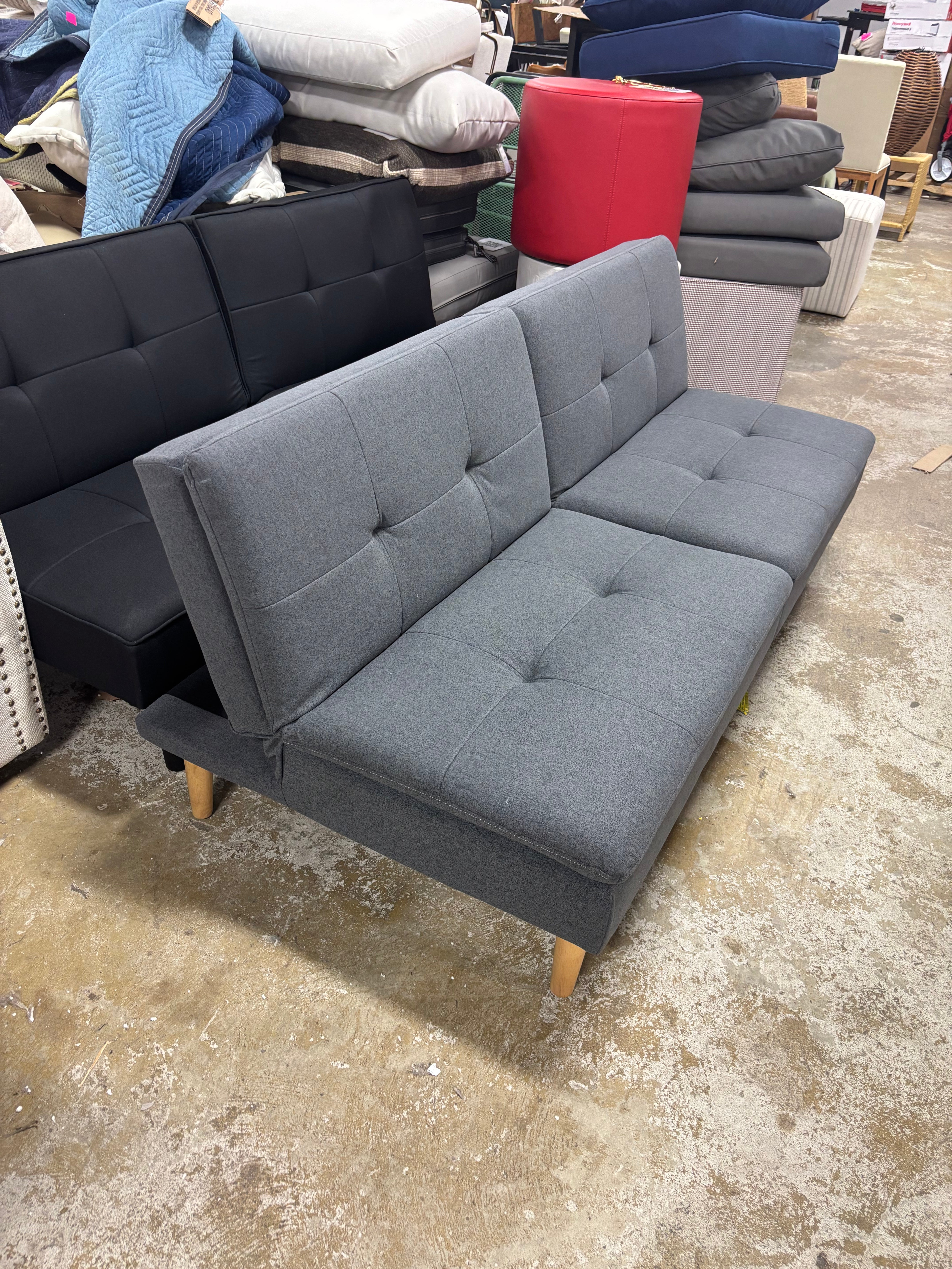 69" Tufted Dorm Futon Sofa - Dark Grey SHOWROOM ITEM