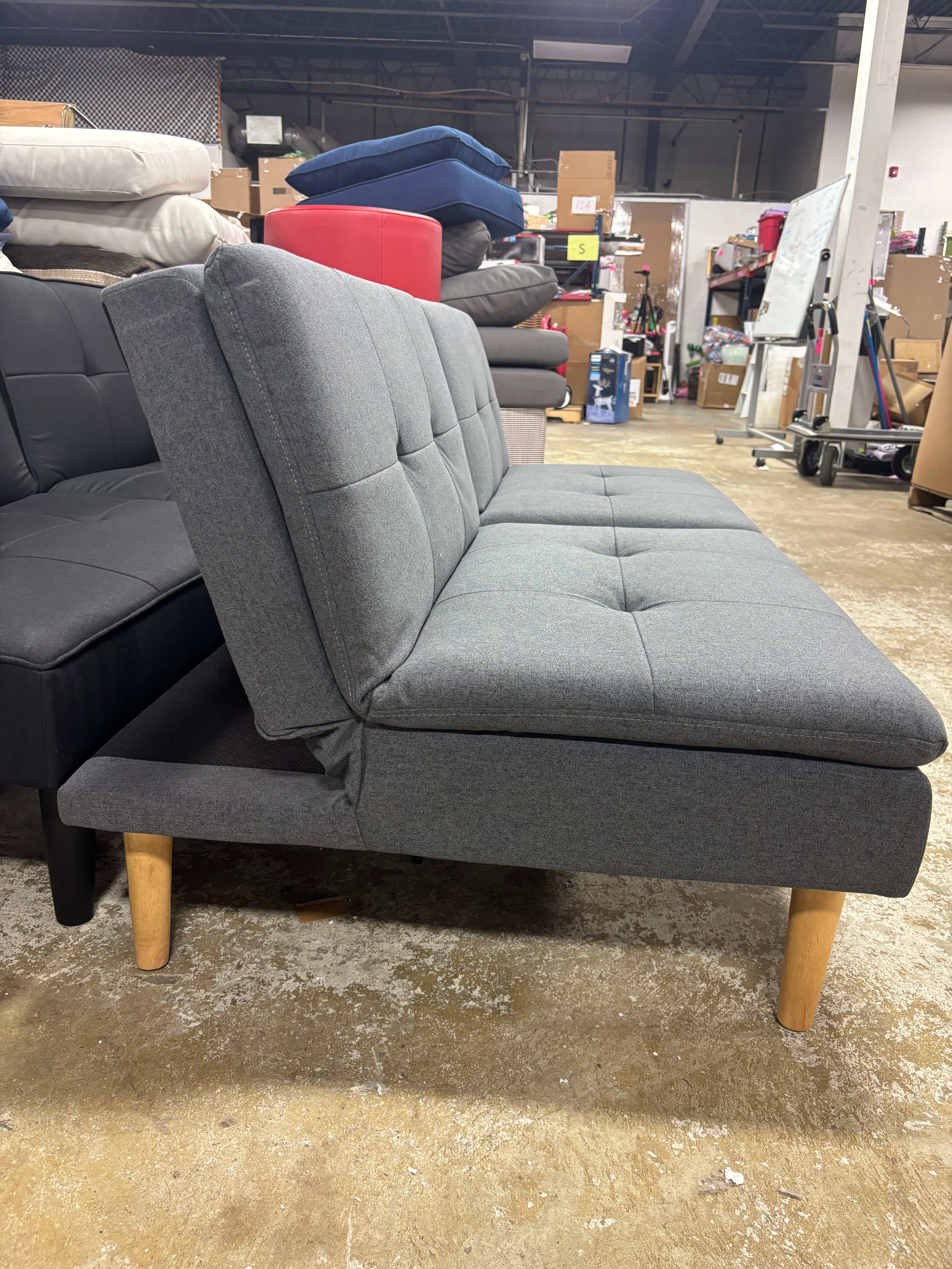 69" Tufted Dorm Futon Sofa - Dark Grey SHOWROOM ITEM
