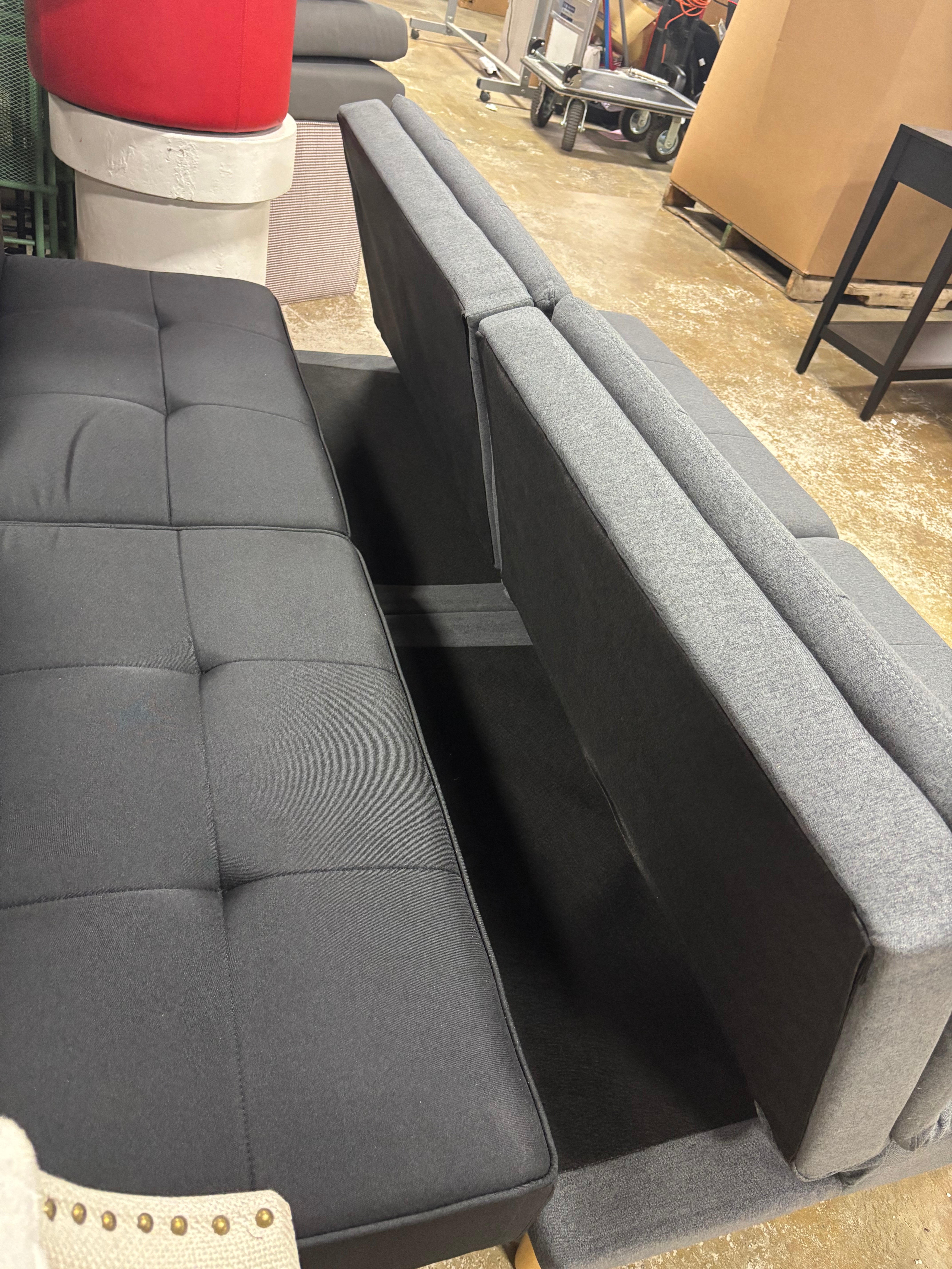 69" Tufted Dorm Futon Sofa - Dark Grey SHOWROOM ITEM