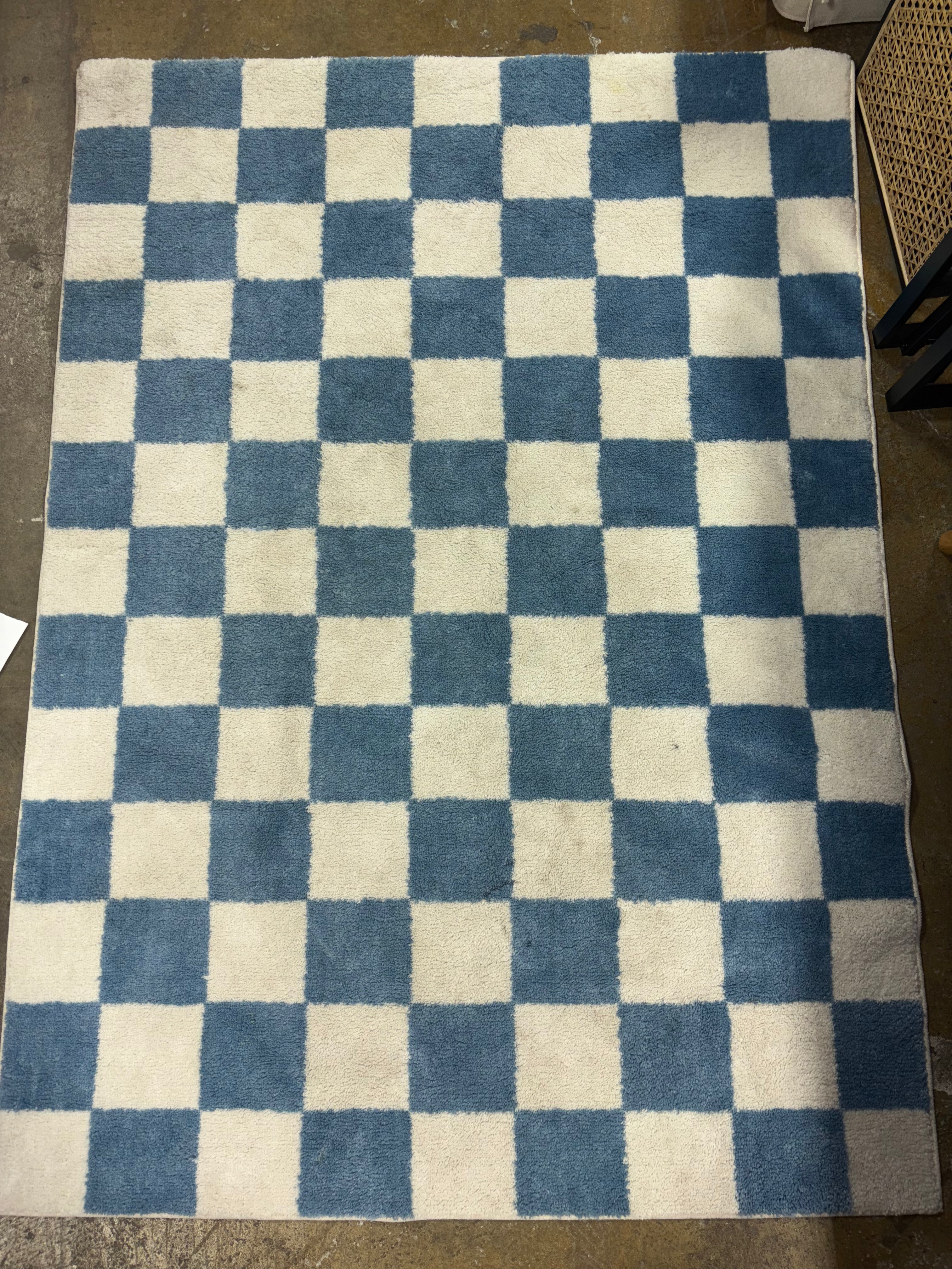 4' x 5'5" Kids' Area Rug Checker - Blue SHOWROOM ITEM