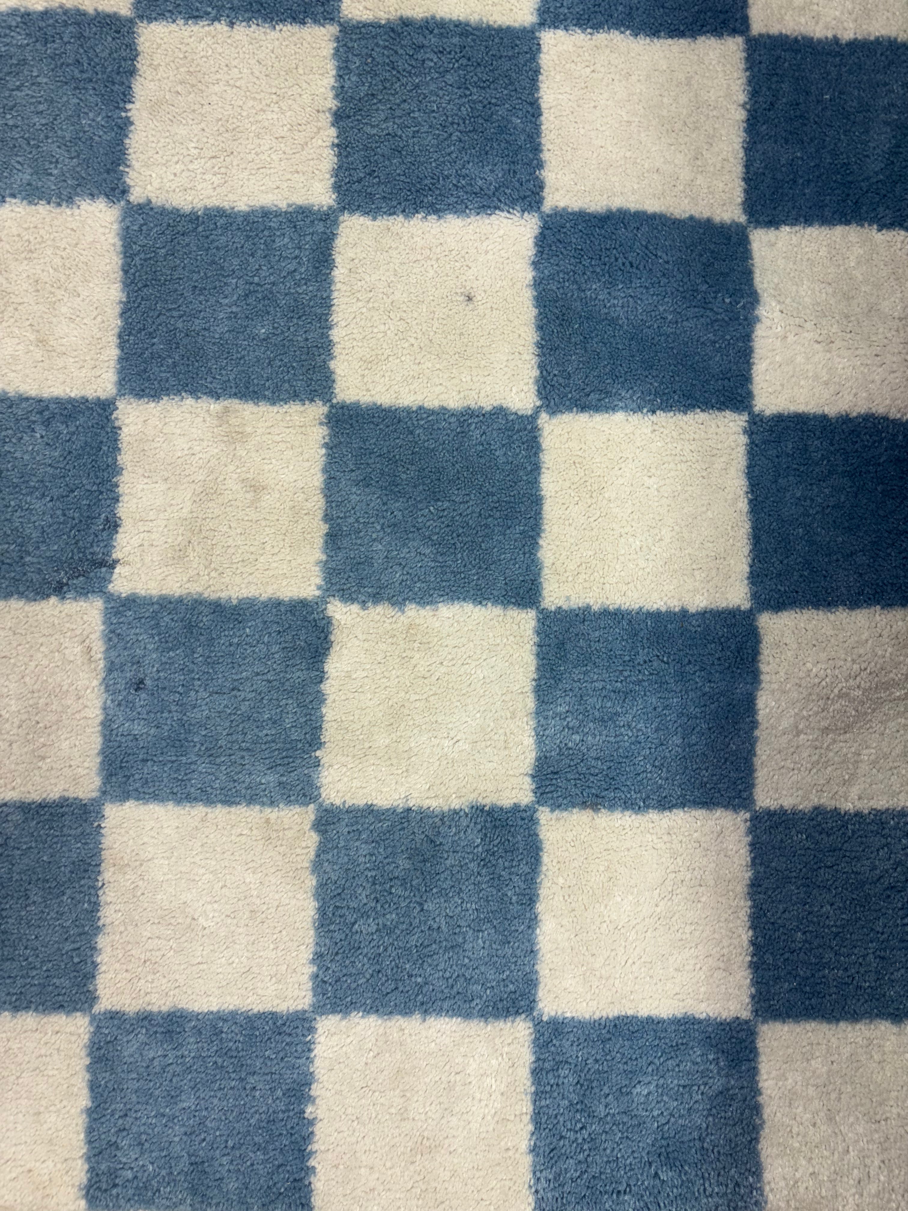 4' x 5'5" Kids' Area Rug Checker - Blue SHOWROOM ITEM