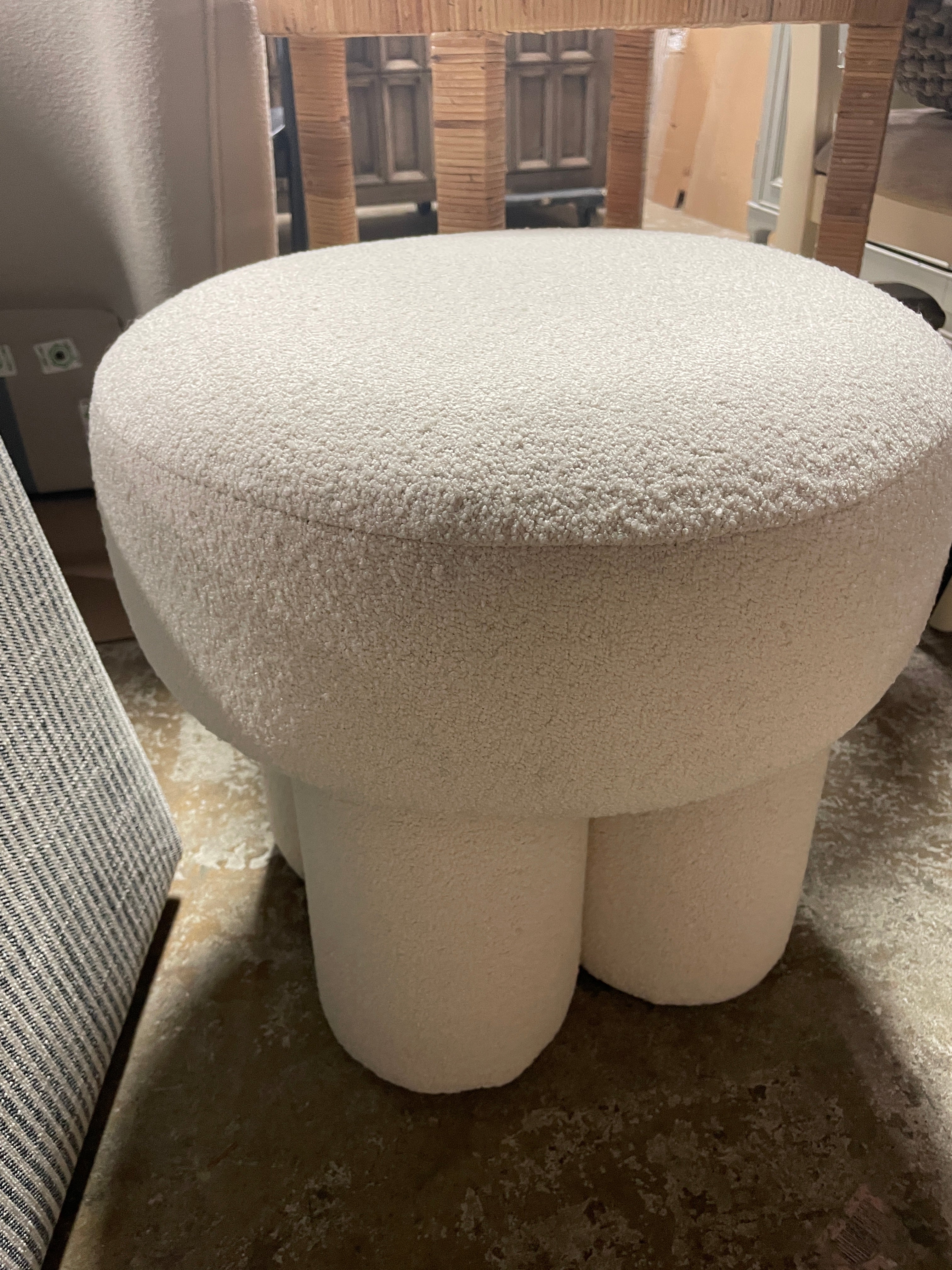 Boucle Fully Upholstered Accent Ottoman Stool SHOWROOM ITEM
