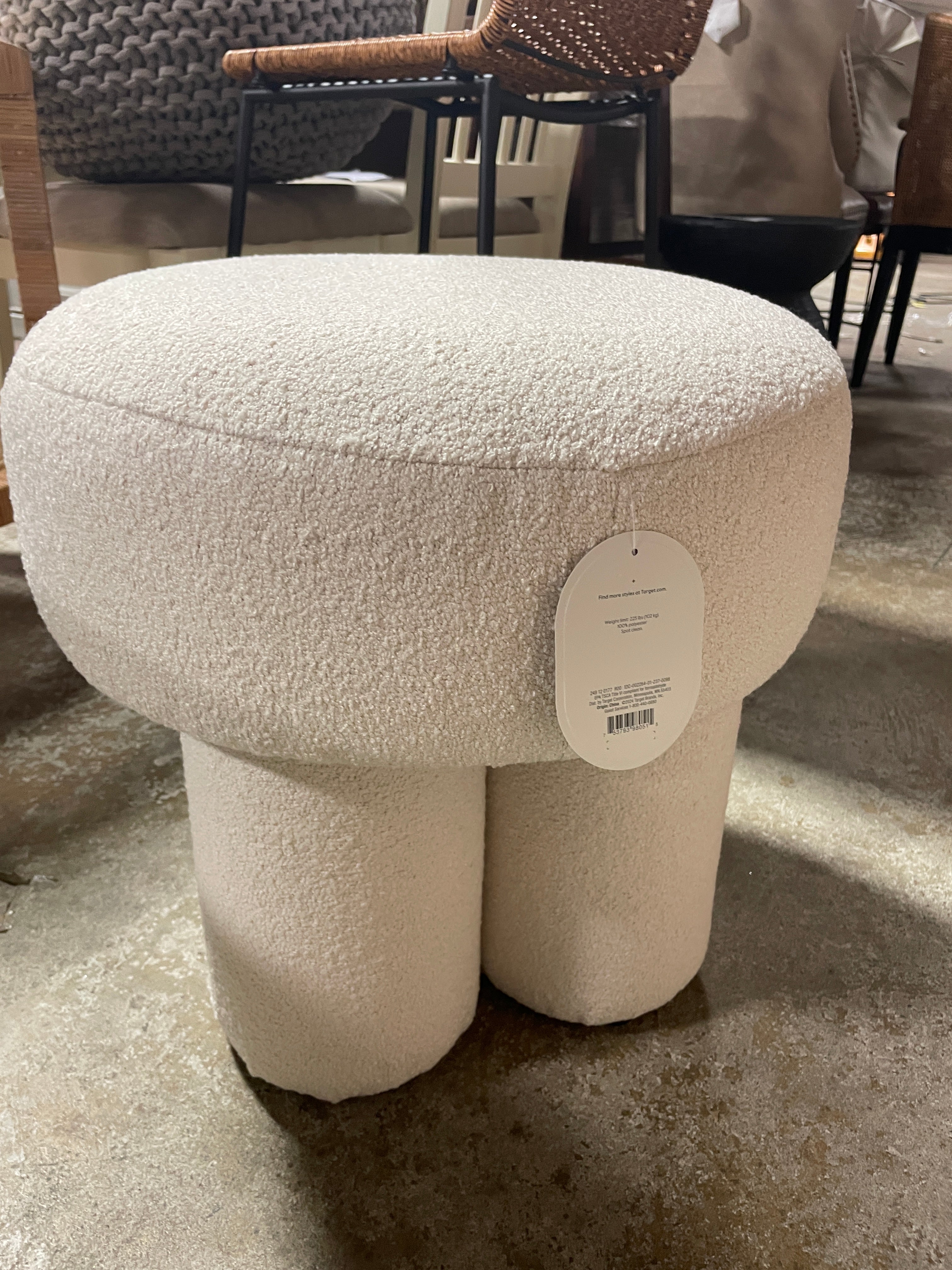 Boucle Fully Upholstered Accent Ottoman Stool SHOWROOM ITEM