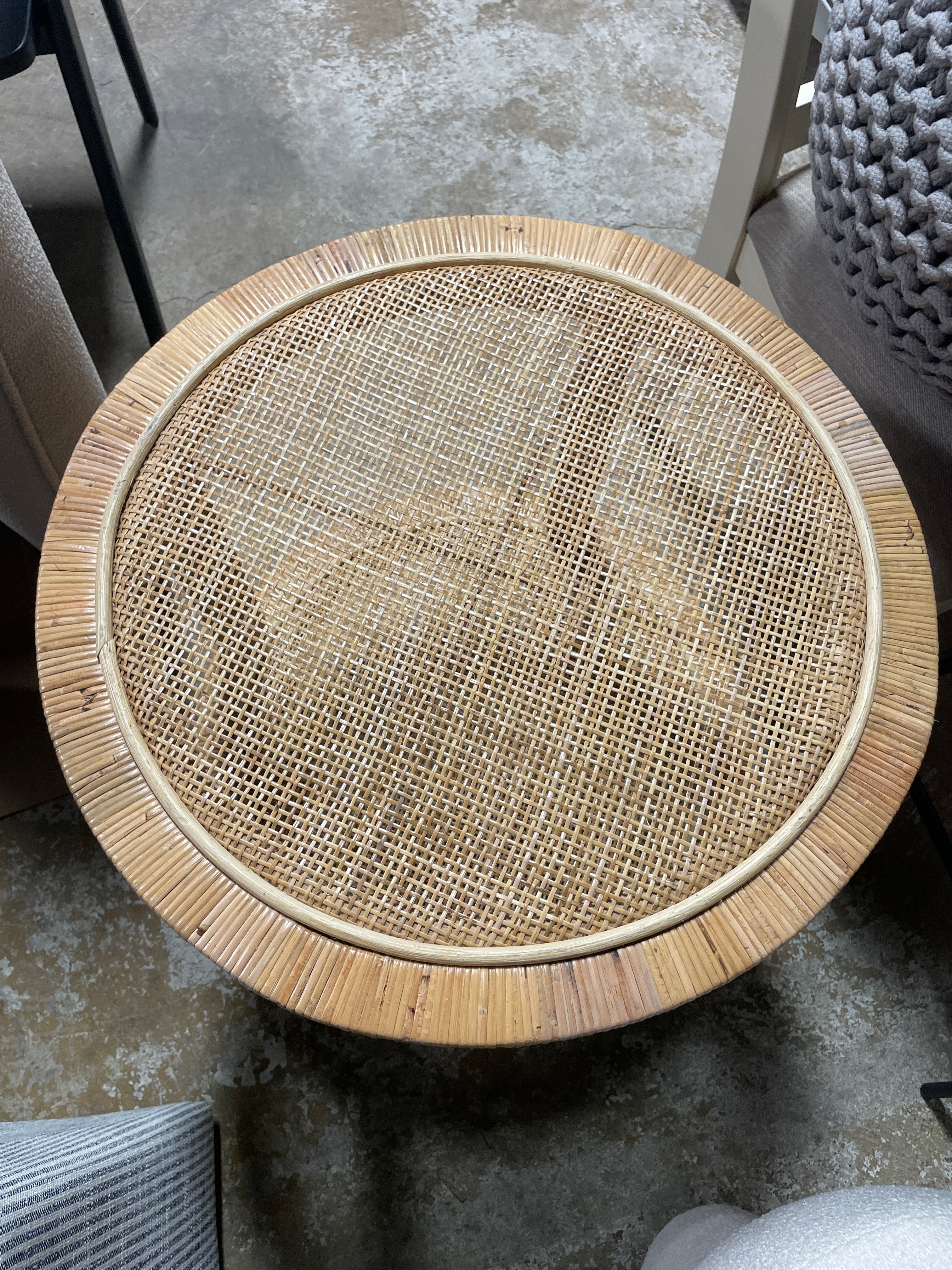 Bella Mahogany Wood and Natural Rattan 2 Tier End Table Natural Brown SHOWROOM ITEM