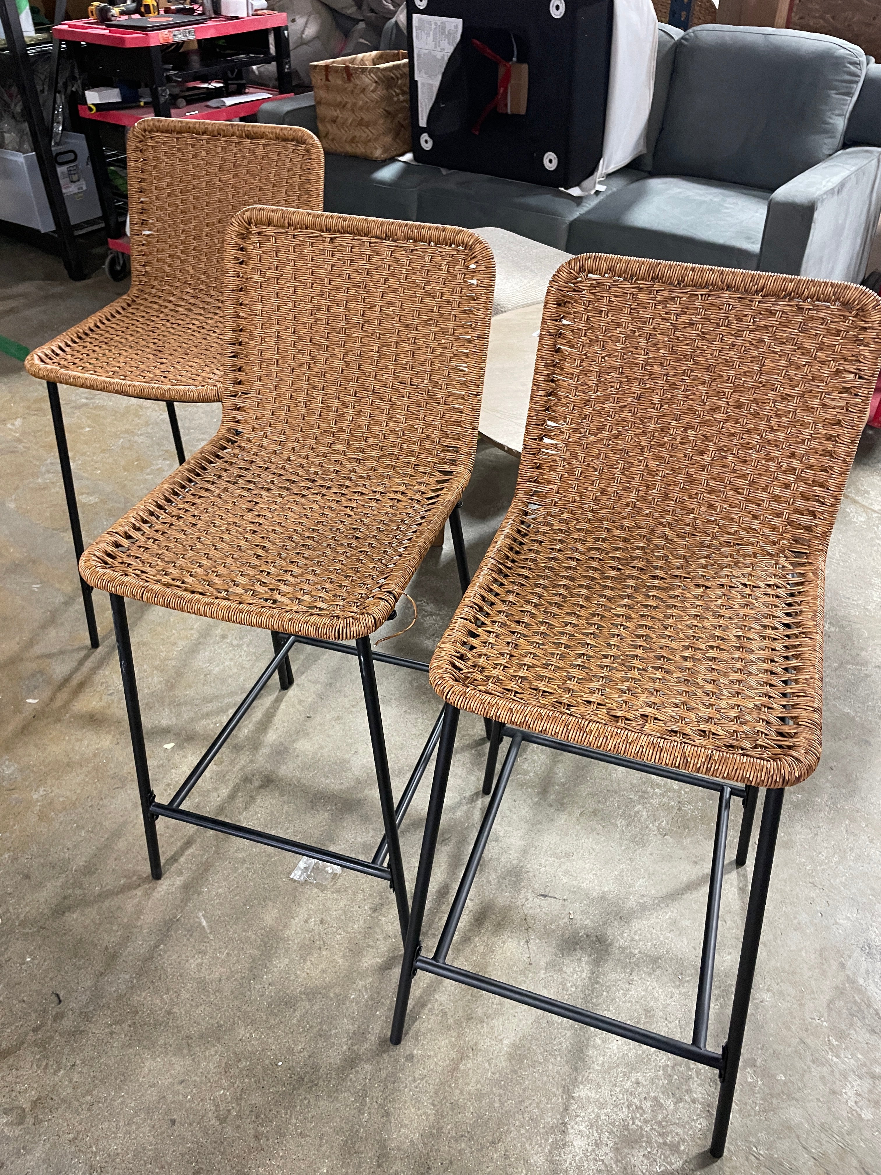 SET OF 3 Wasson Woven Metal Leg Counter Height Barstool Tan SHOWROOM ITEM