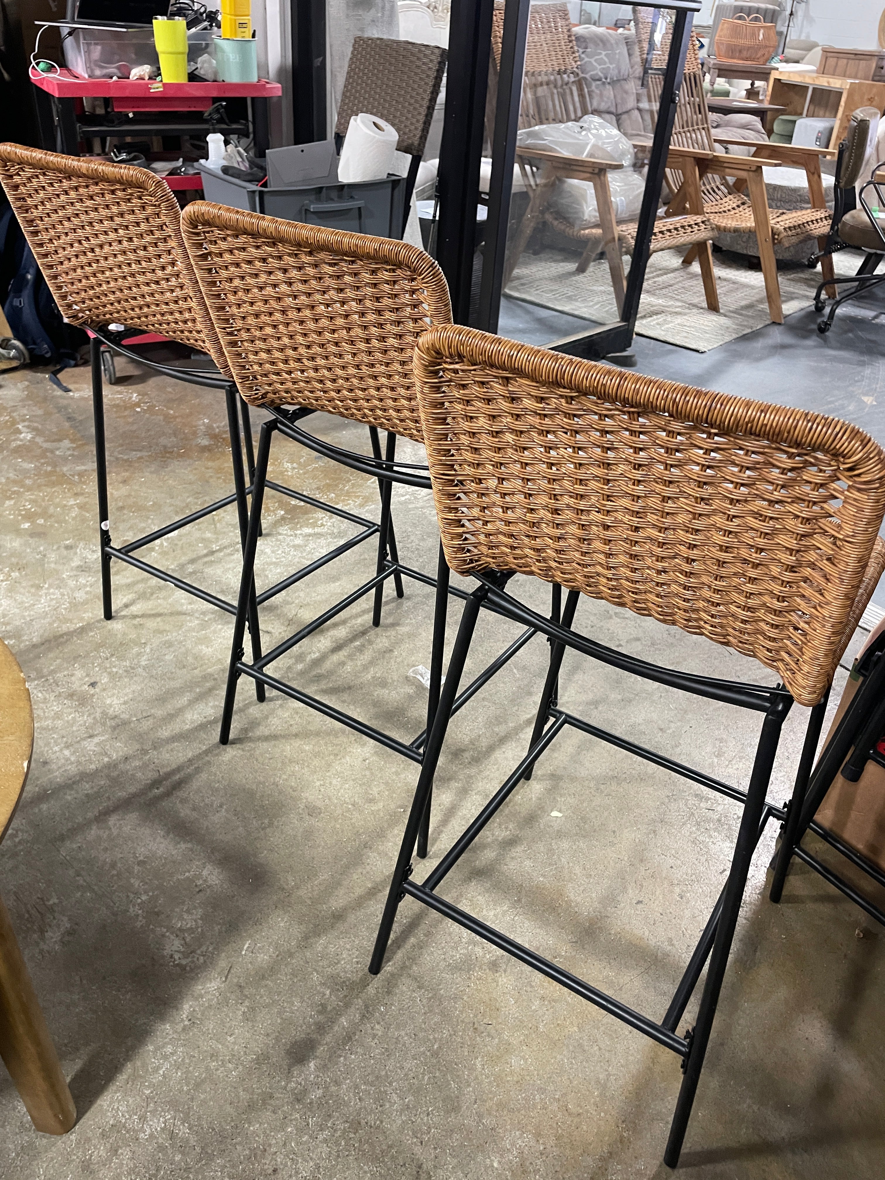 SET OF 3 Wasson Woven Metal Leg Counter Height Barstool Tan SHOWROOM ITEM