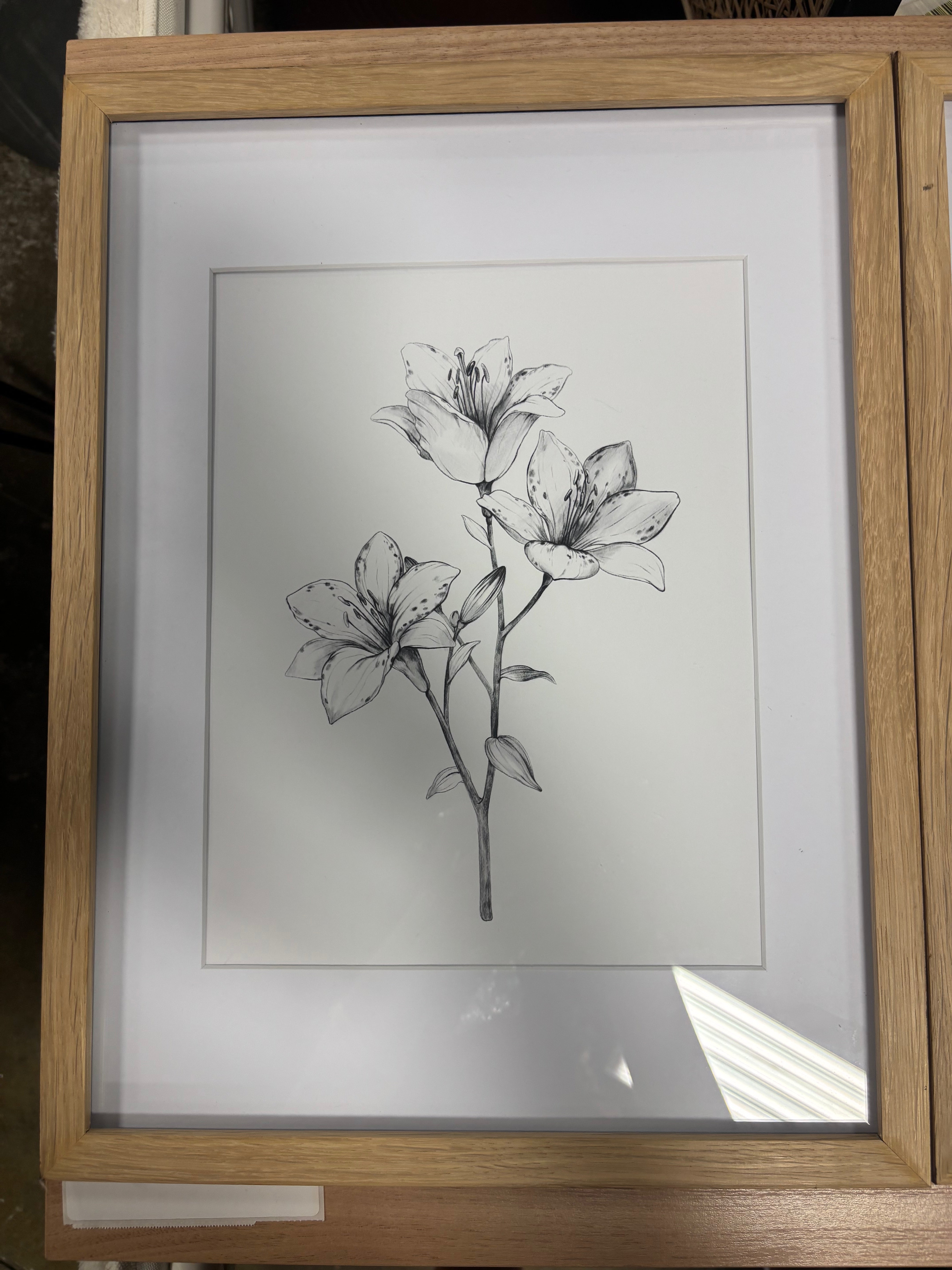 (Set of 3) Framed Antique Floral Print Set - Natural SHOWROOM ITEM