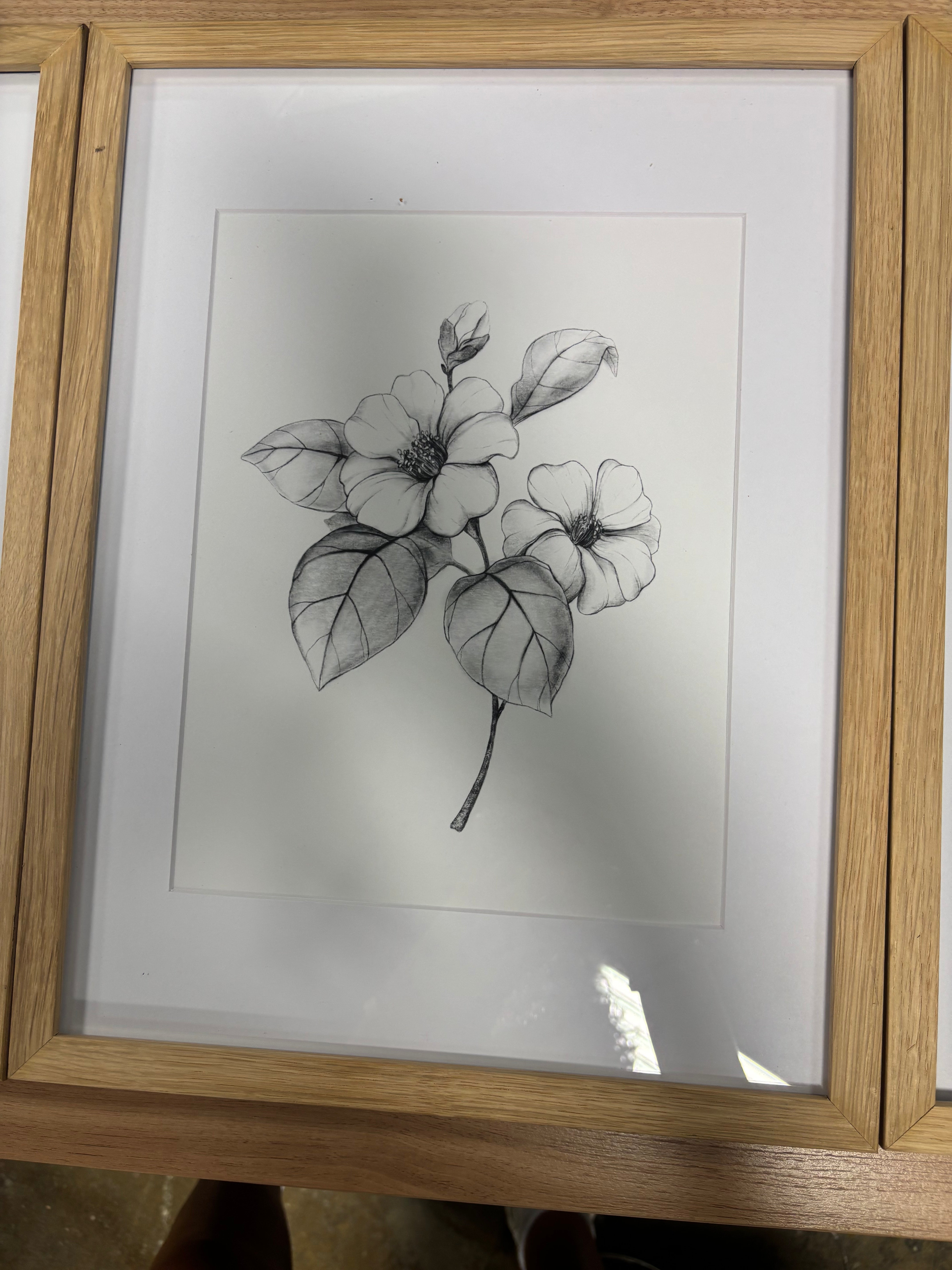 (Set of 3) Framed Antique Floral Print Set - Natural SHOWROOM ITEM