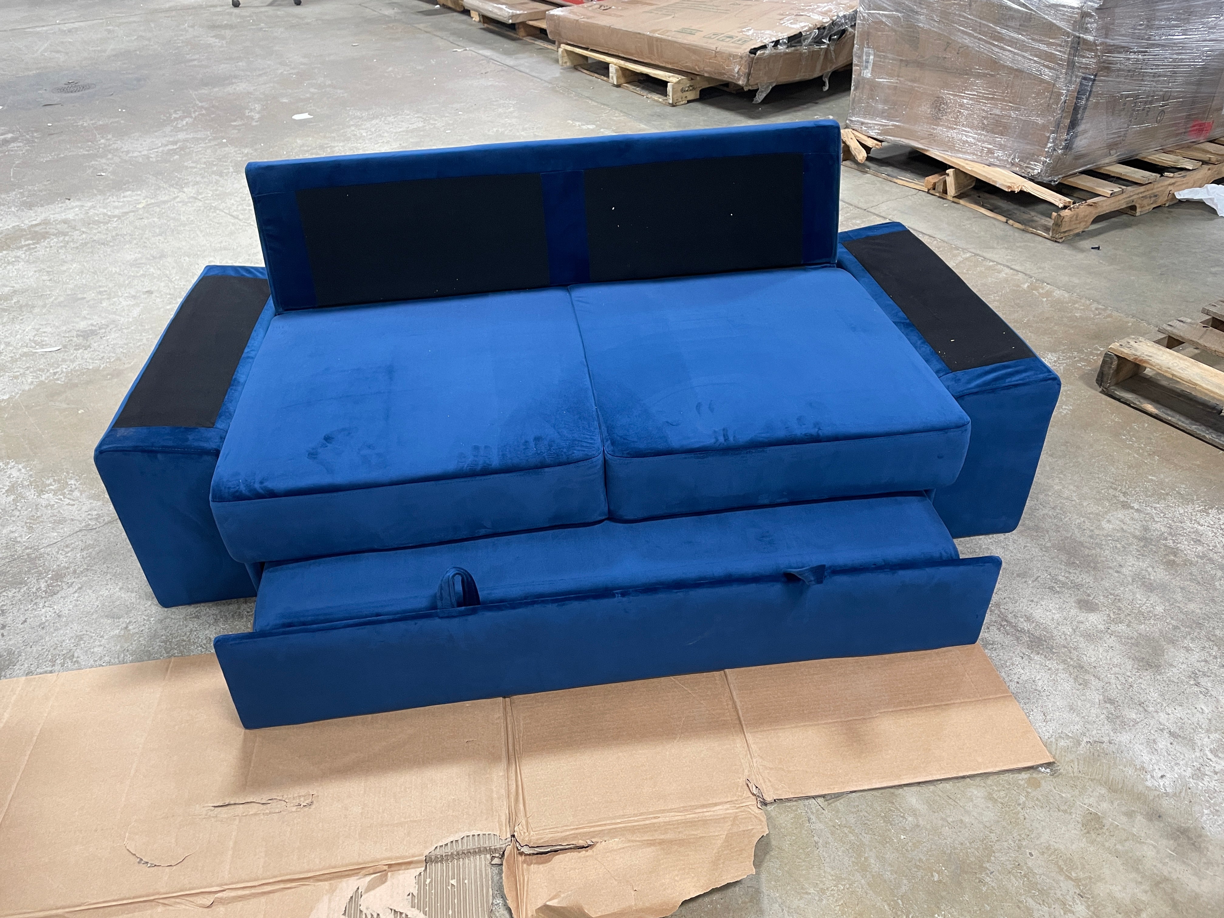 Blue Velvet Pull-out Partial Sofa