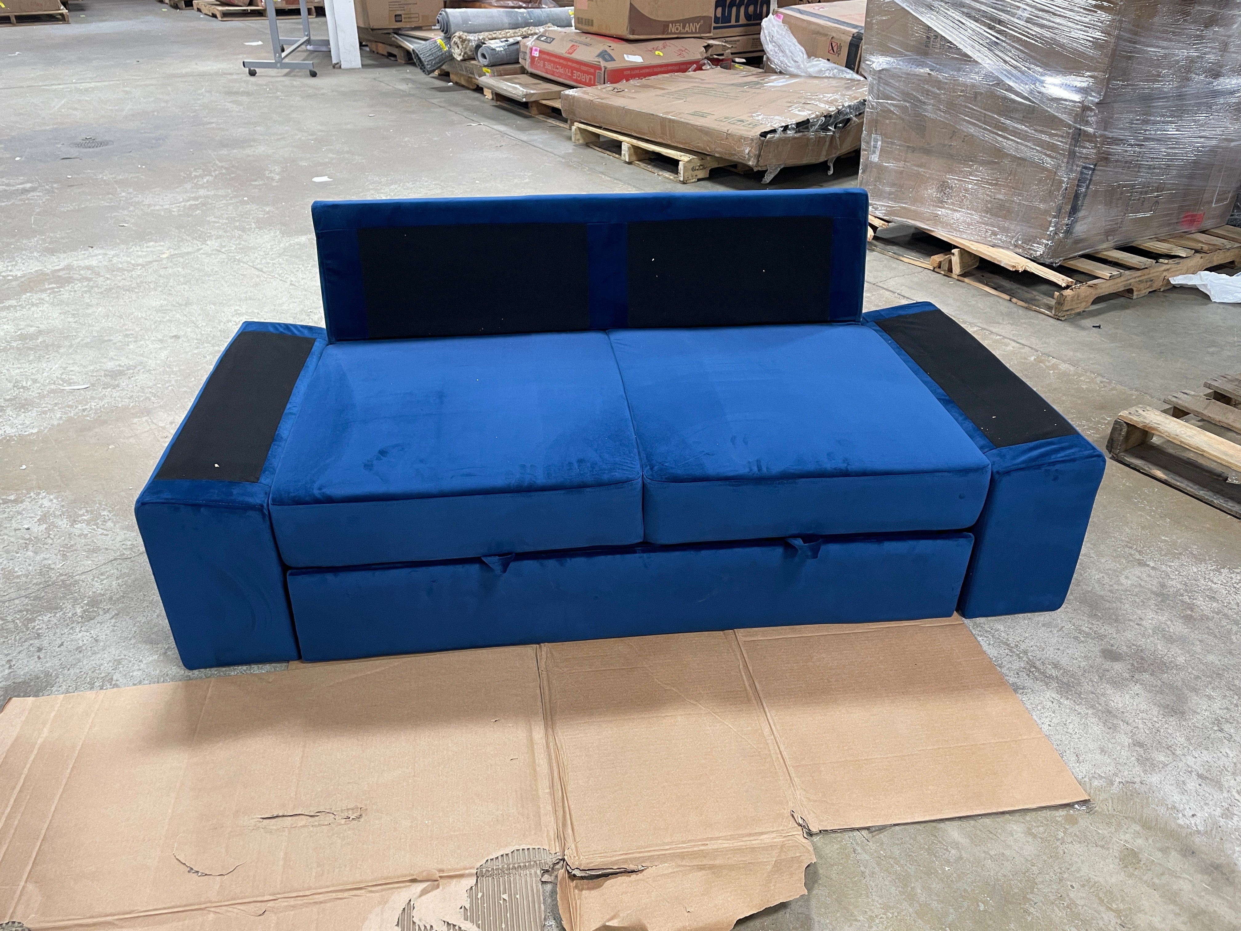 Blue Velvet Pull-out Partial Sofa