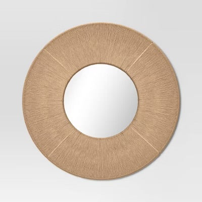 30" Round Jute Macrame Woven with 15" Round Mirror- Threshold - SHOWROOM ITEM