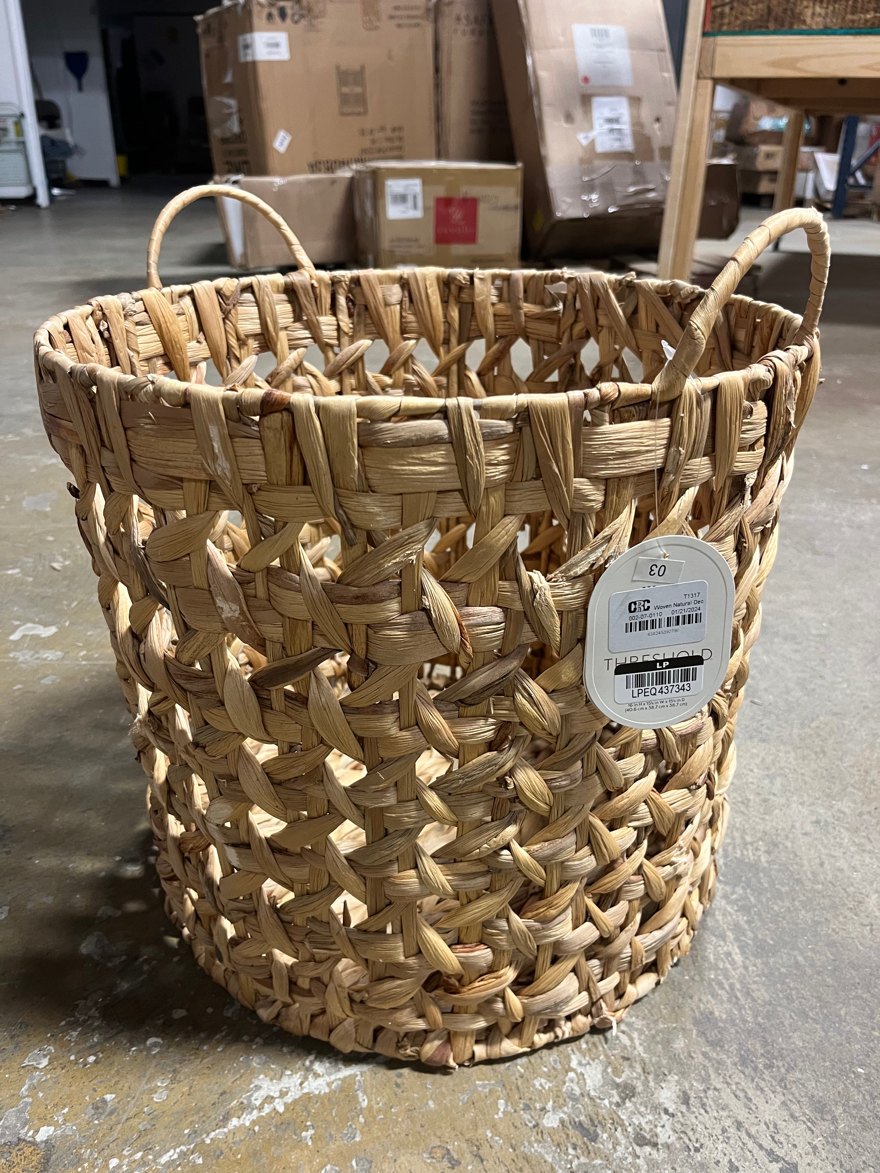 Woven Natural Decorative Cane Pattern Floor Basket