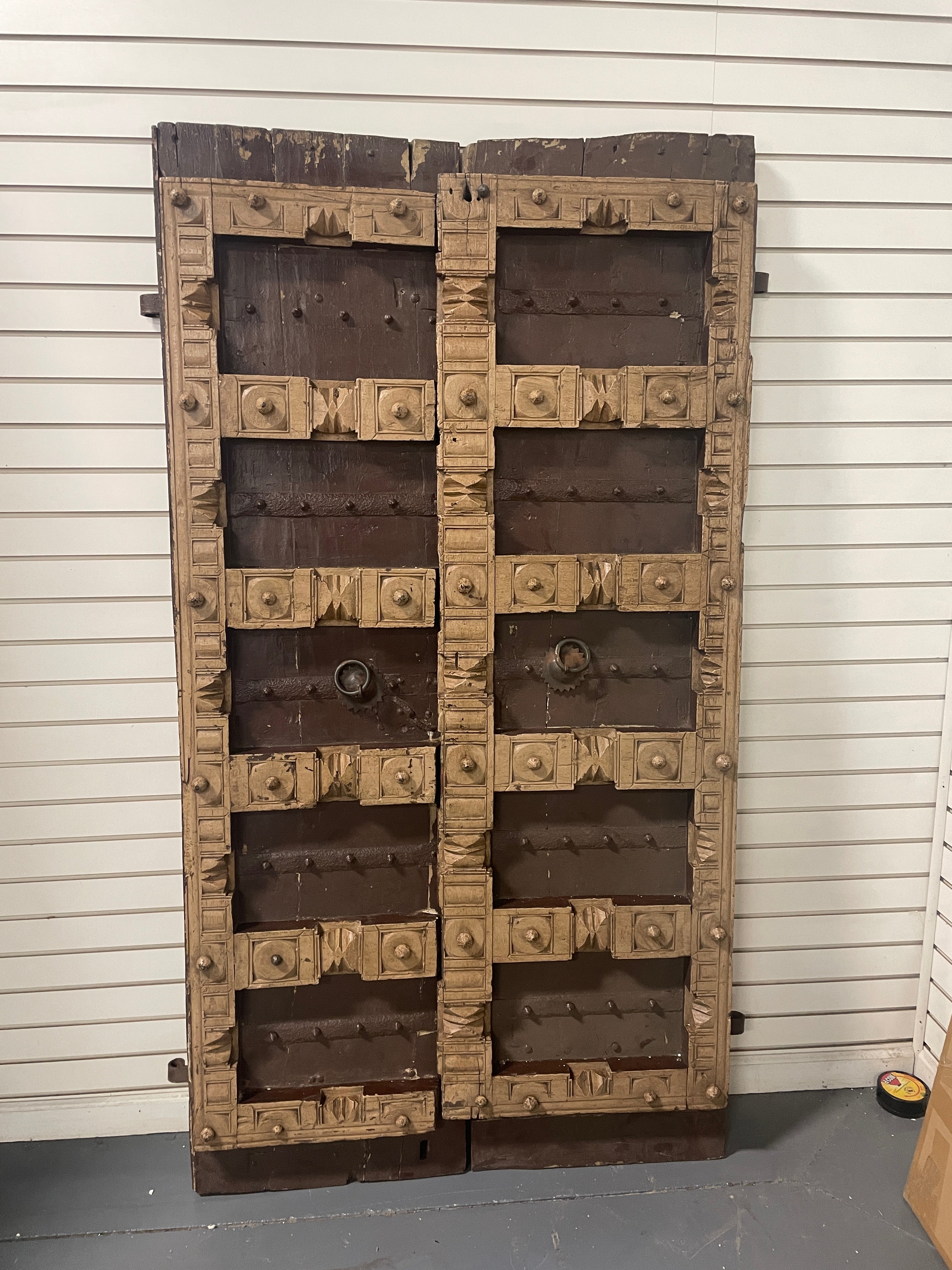 1800s Antique Teak Wood Carved Indian Door  (Set of 2)