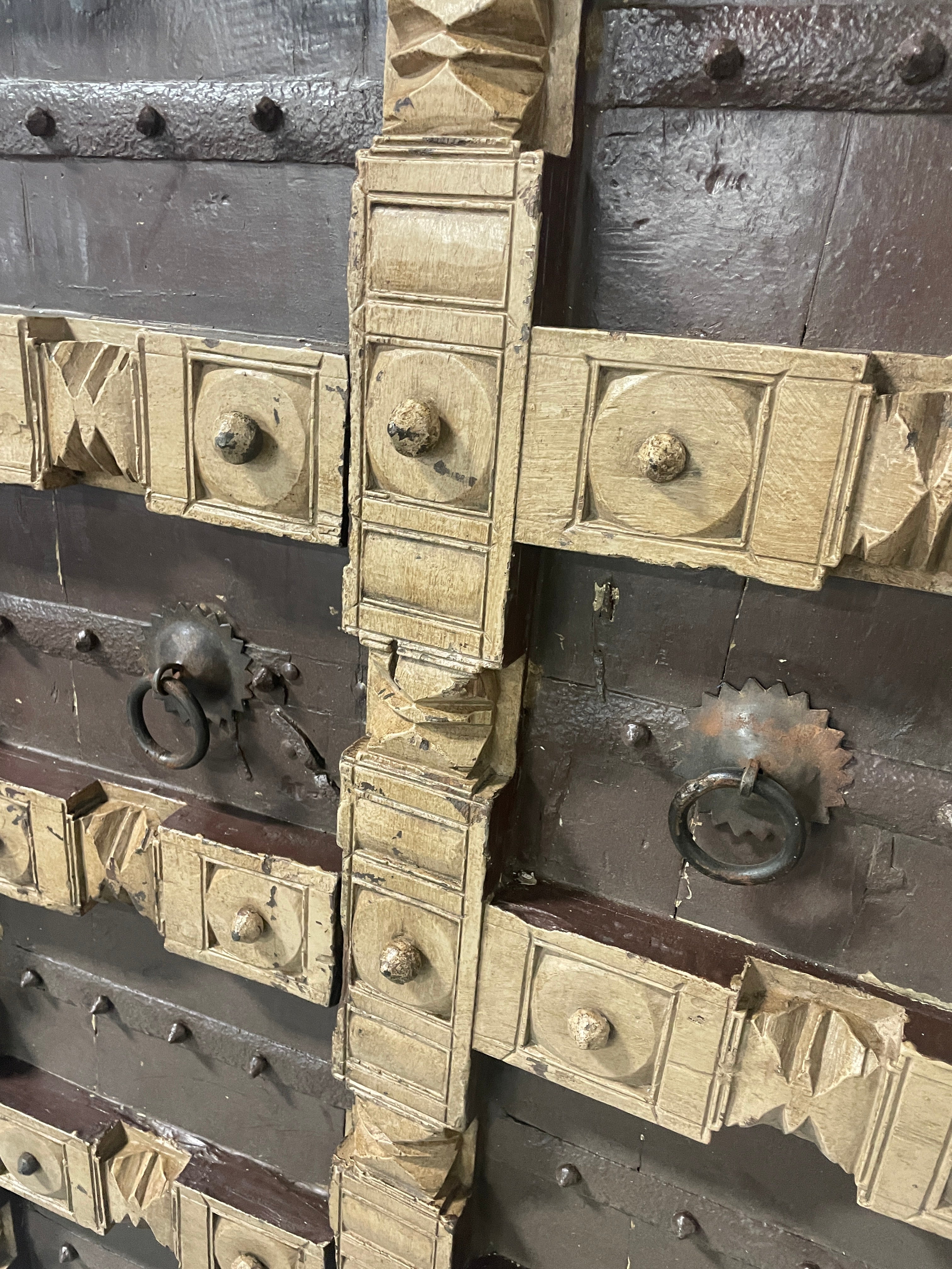 1800s Antique Teak Wood Carved Indian Door  (Set of 2)