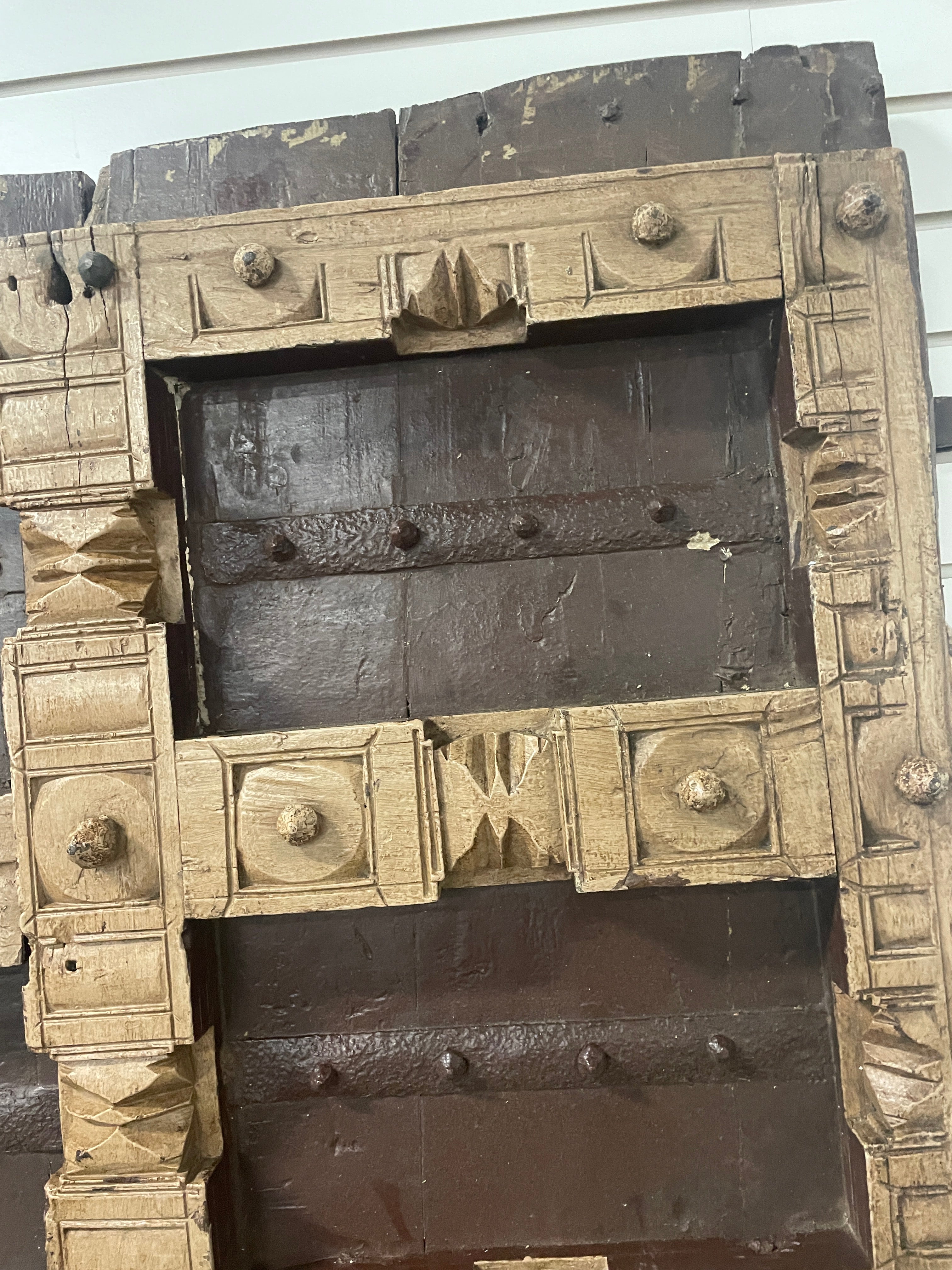 1800s Antique Teak Wood Carved Indian Door  (Set of 2)