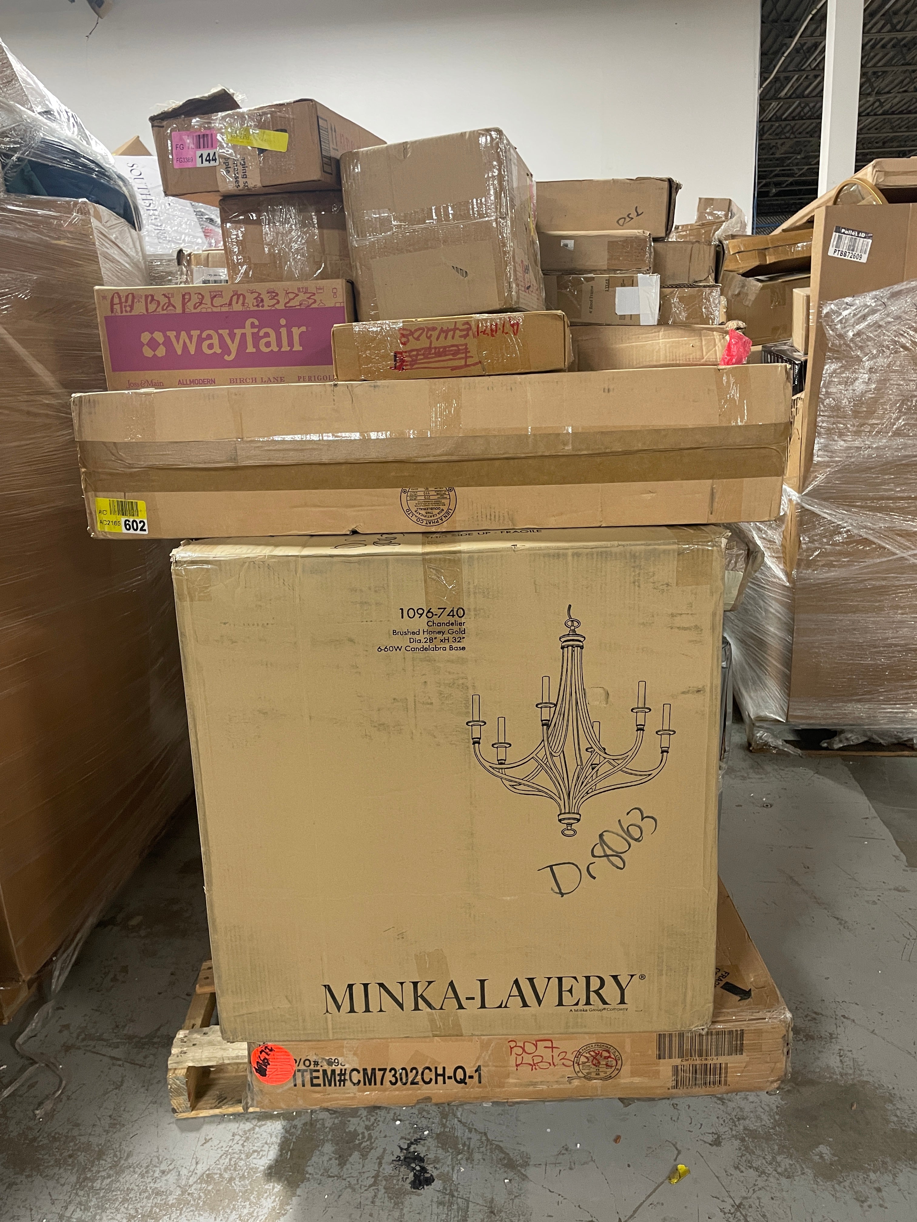 1 pallet of mixed stools, lighting, home decor, mixed home goods
