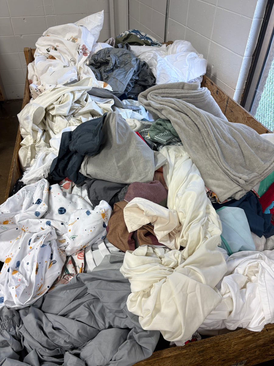 1 Bin Unmanifested Blankets, sheets, assorted curtains – Salvage & Co Indy