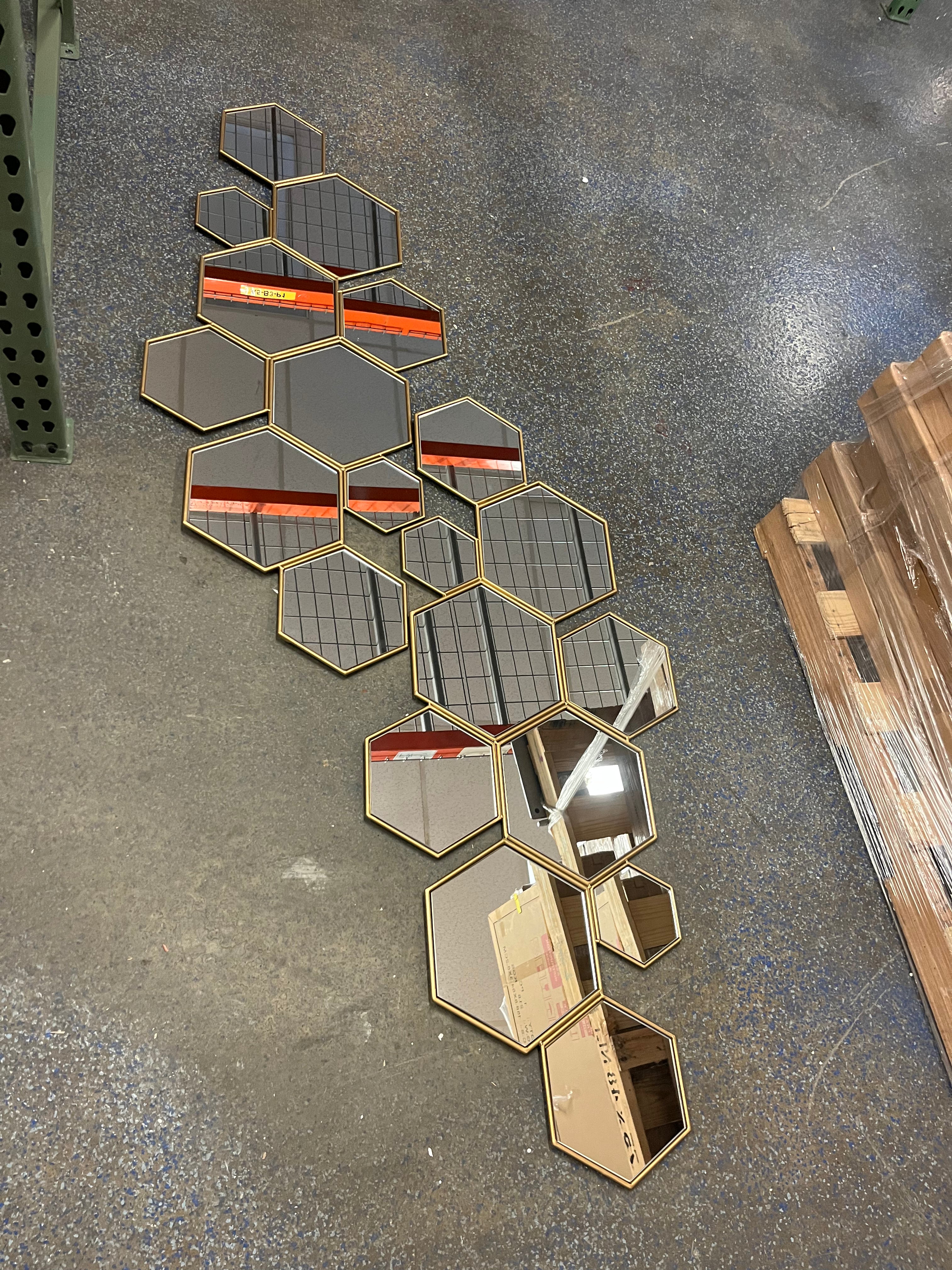 Modern Hexagon Gold Wooden Framed Wall Mirror, final cut