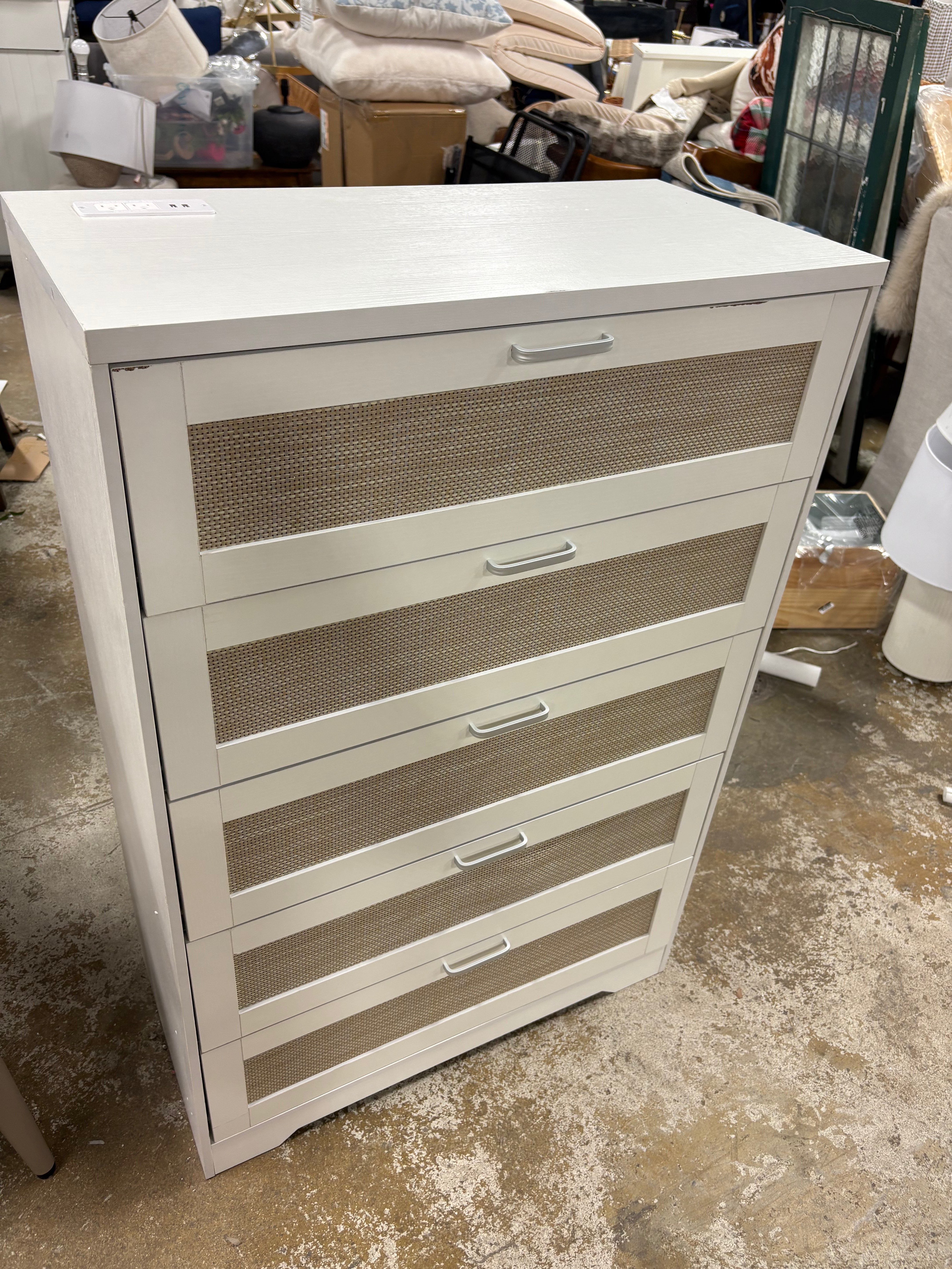 5 Drawer Rattan Dresser For Bedroom, 47.27” Tall Dresser With Power Outlets SHOWROOM ITEM