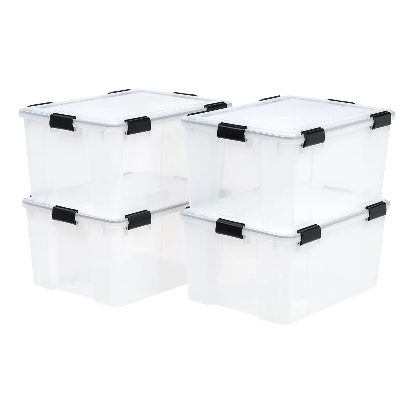 4 Pack - WEATHERPRO Airtight Plastic Storage Bin with Lid and Seal and Secure Latching Buckles