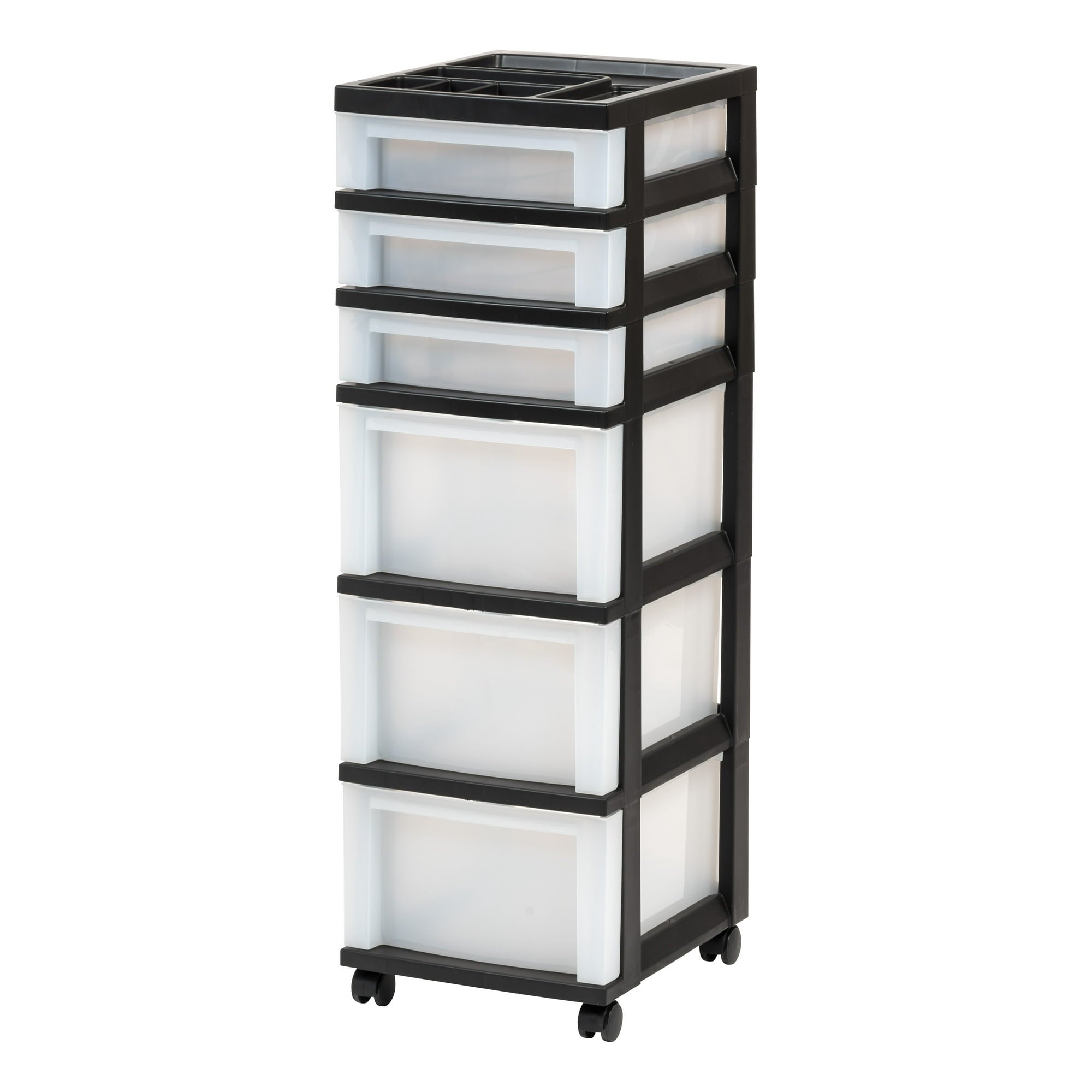 6-Drawer Storage Cart with Organizer Top, Black