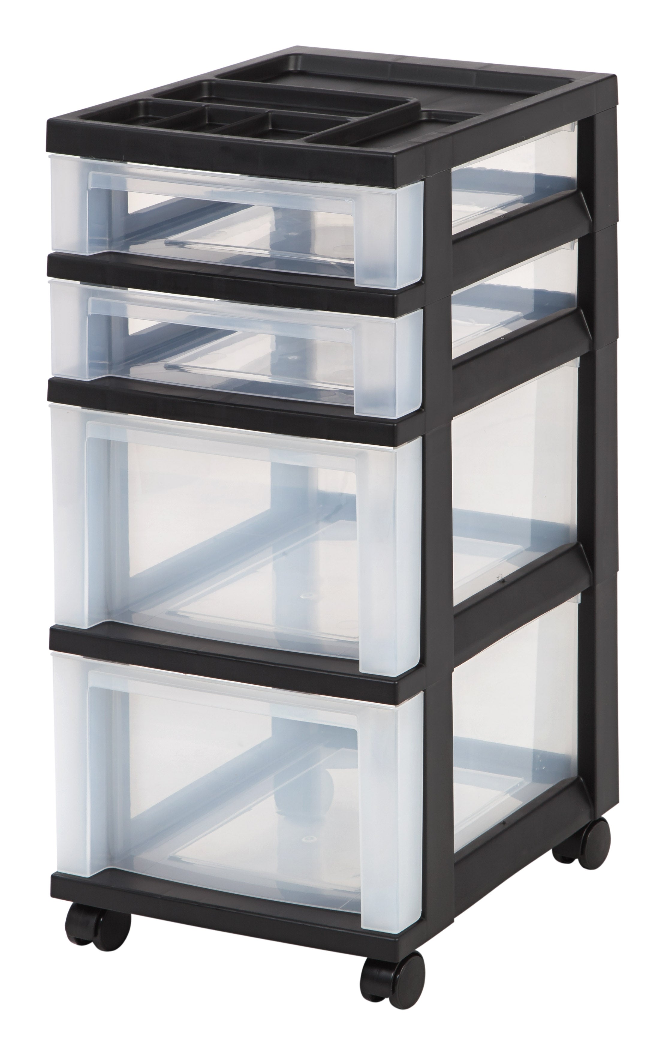 4-Drawer Storage Cart with Organizer Top, Black