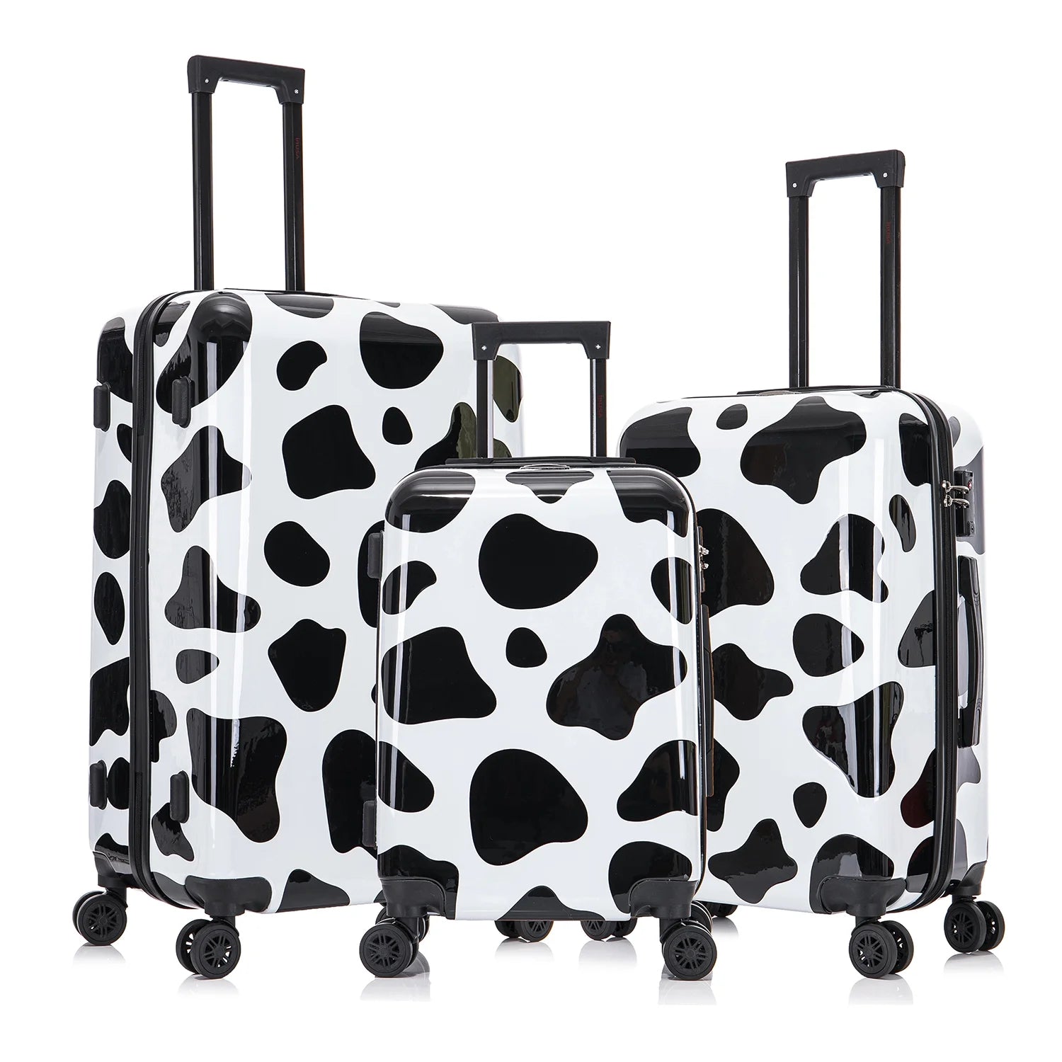 Print 2-Piece Hardside Luggage Sets with Spinner Wheels, Handle, Trolley, (20"/24") Cow