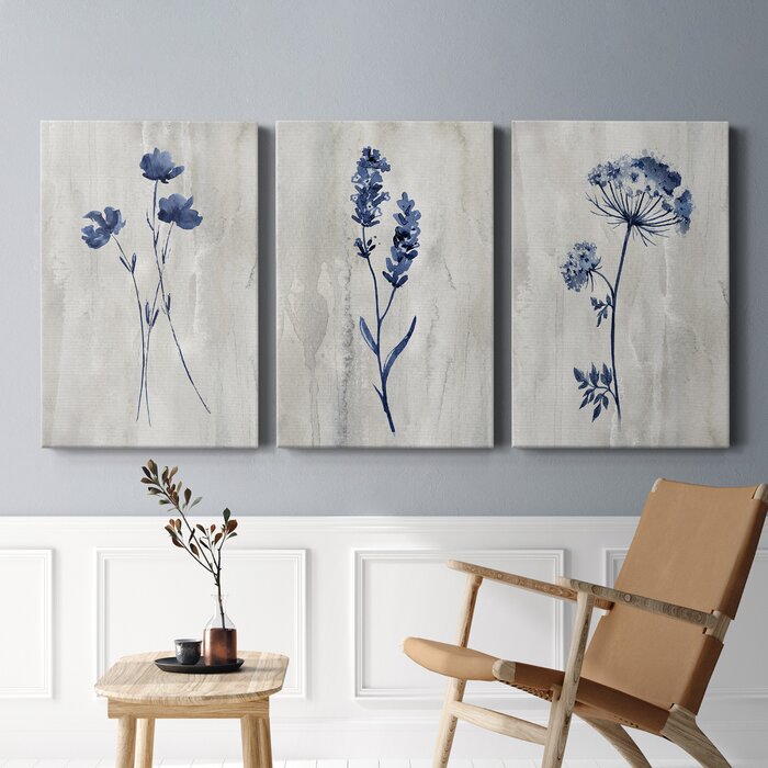Indigo Botanical I Framed On Canvas 3 Pieces Print