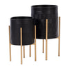 Black Indoor Outdoor Aztec Planters on Metal Stand, (Set of 2)