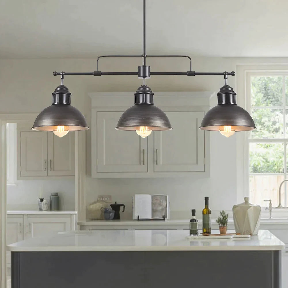 Industrial 3-Light Dome Kitchen Island Pendant