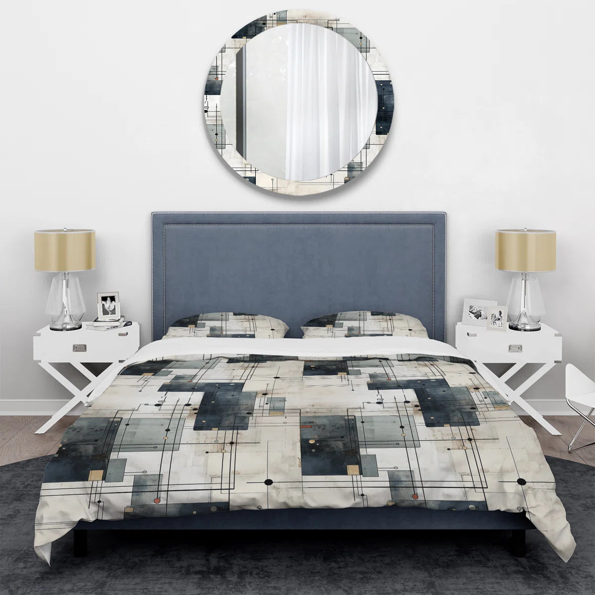 Industrial Balance I Box Stitch Geometric Shapes Duvet Cover Set Queen