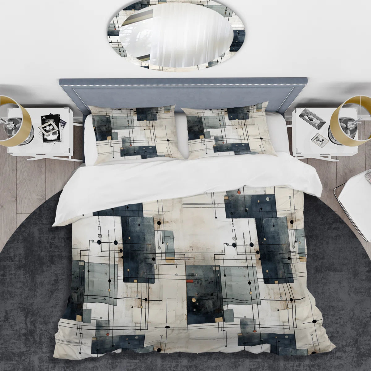 Industrial Balance I Box Stitch Geometric Shapes Duvet Cover Set Queen