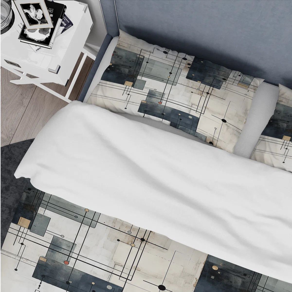 Industrial Balance I Box Stitch Geometric Shapes Duvet Cover Set Queen