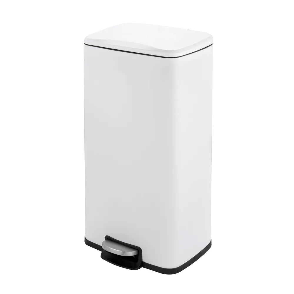 Rectangular Matt White step-on Trash Can for kitchen - White