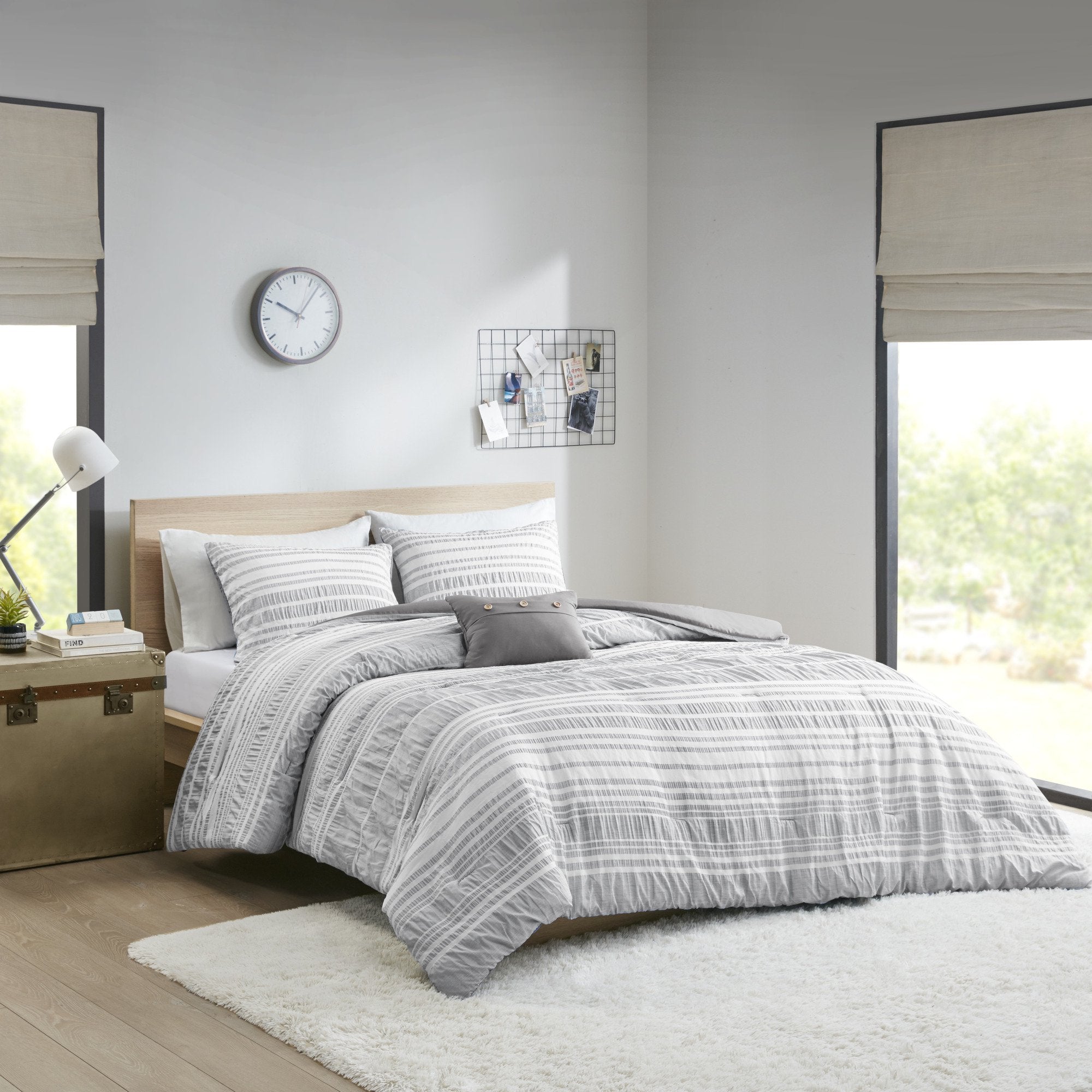 Lumi 3-Piece Striped Comforter Set, Grey - Twin/Twin XL